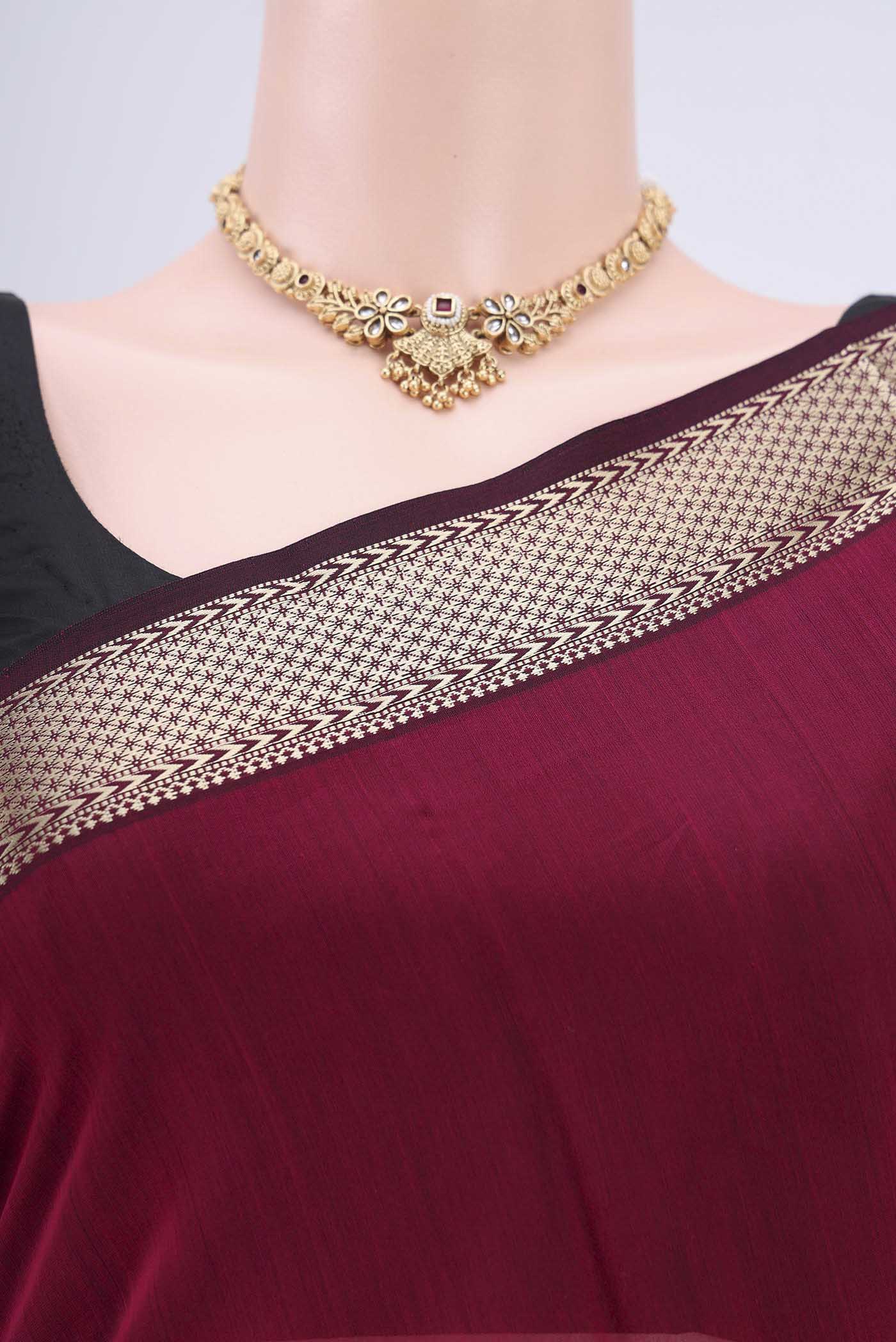 Magenta Maheshwari Silk Cotton Saree - Image 2