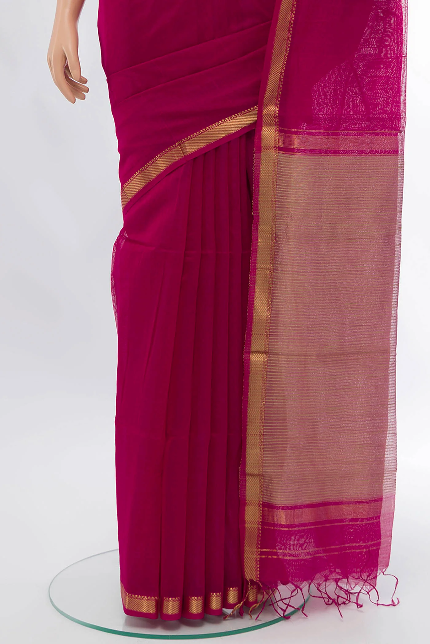 Dark Pink Maheshwari Silk Cotton Saree - Image 3
