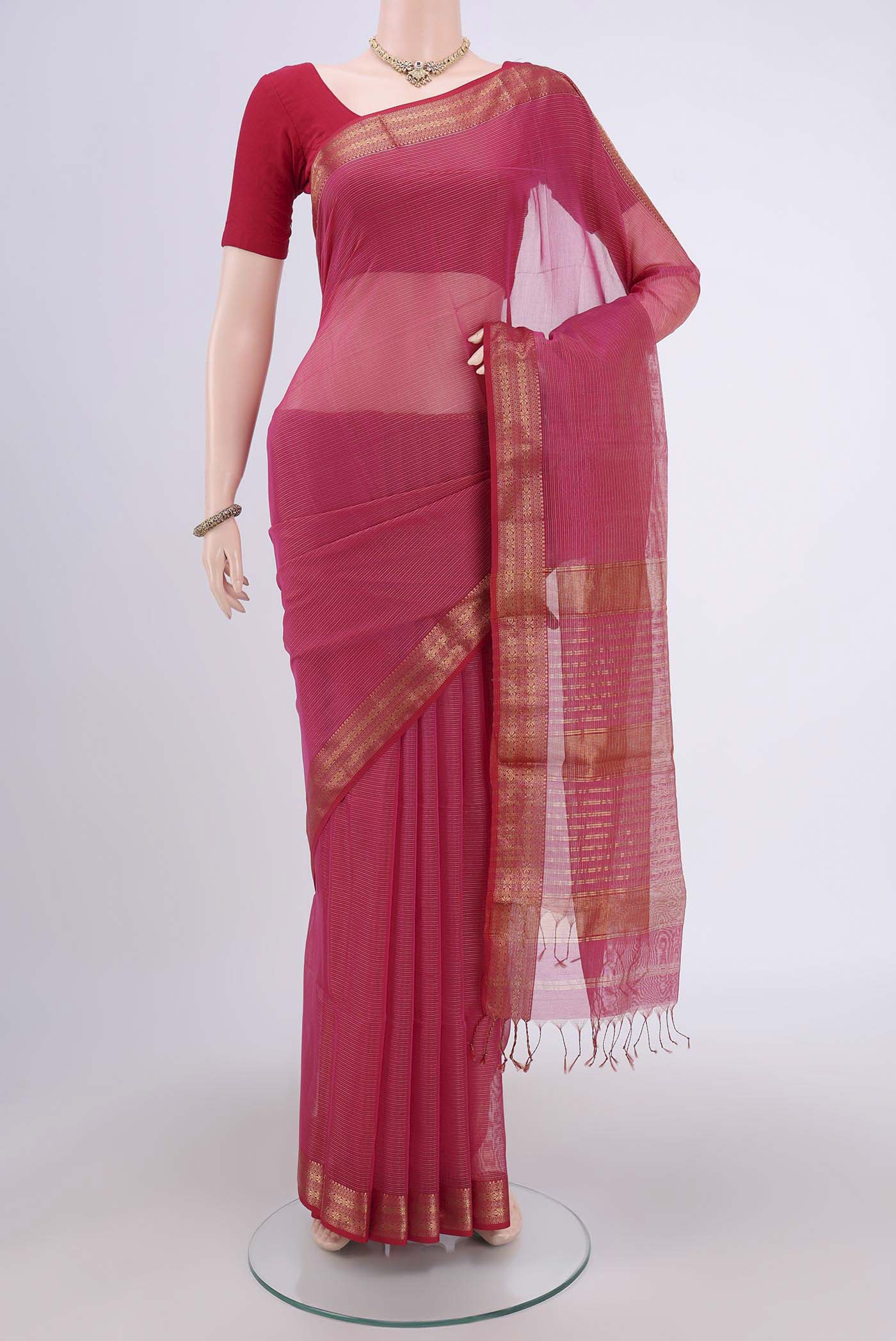 Dark Pink Maheshwari Silk Cotton Saree
