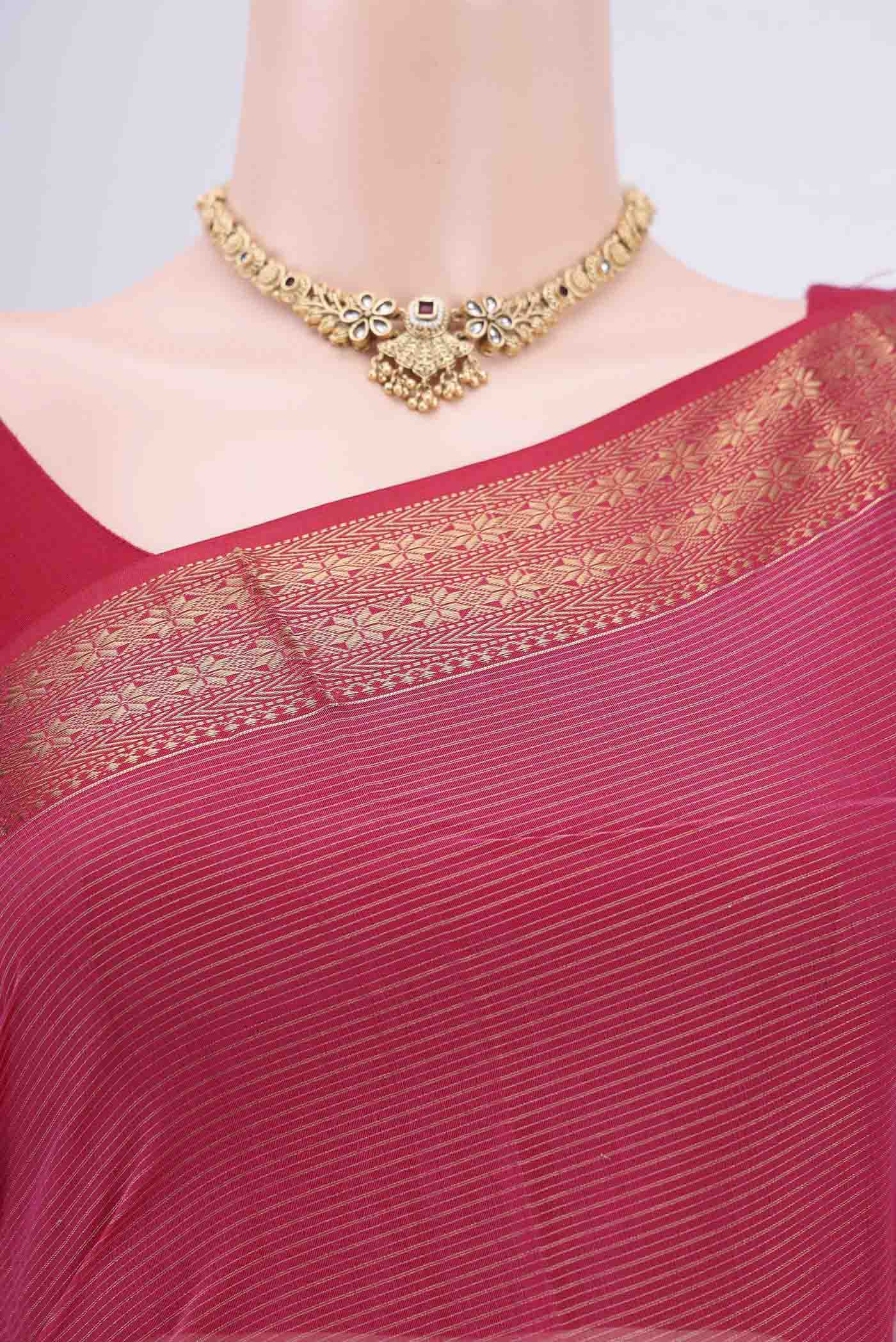 Dark Pink Maheshwari Silk Cotton Saree - Image 2