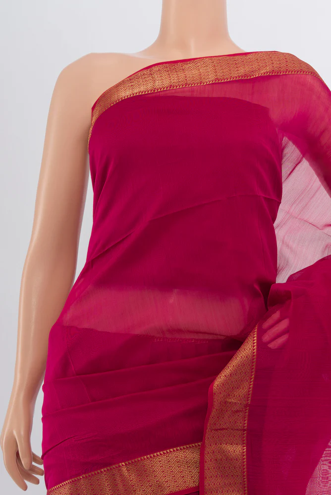 Dark Pink Maheshwari Silk Cotton Saree - Image 2