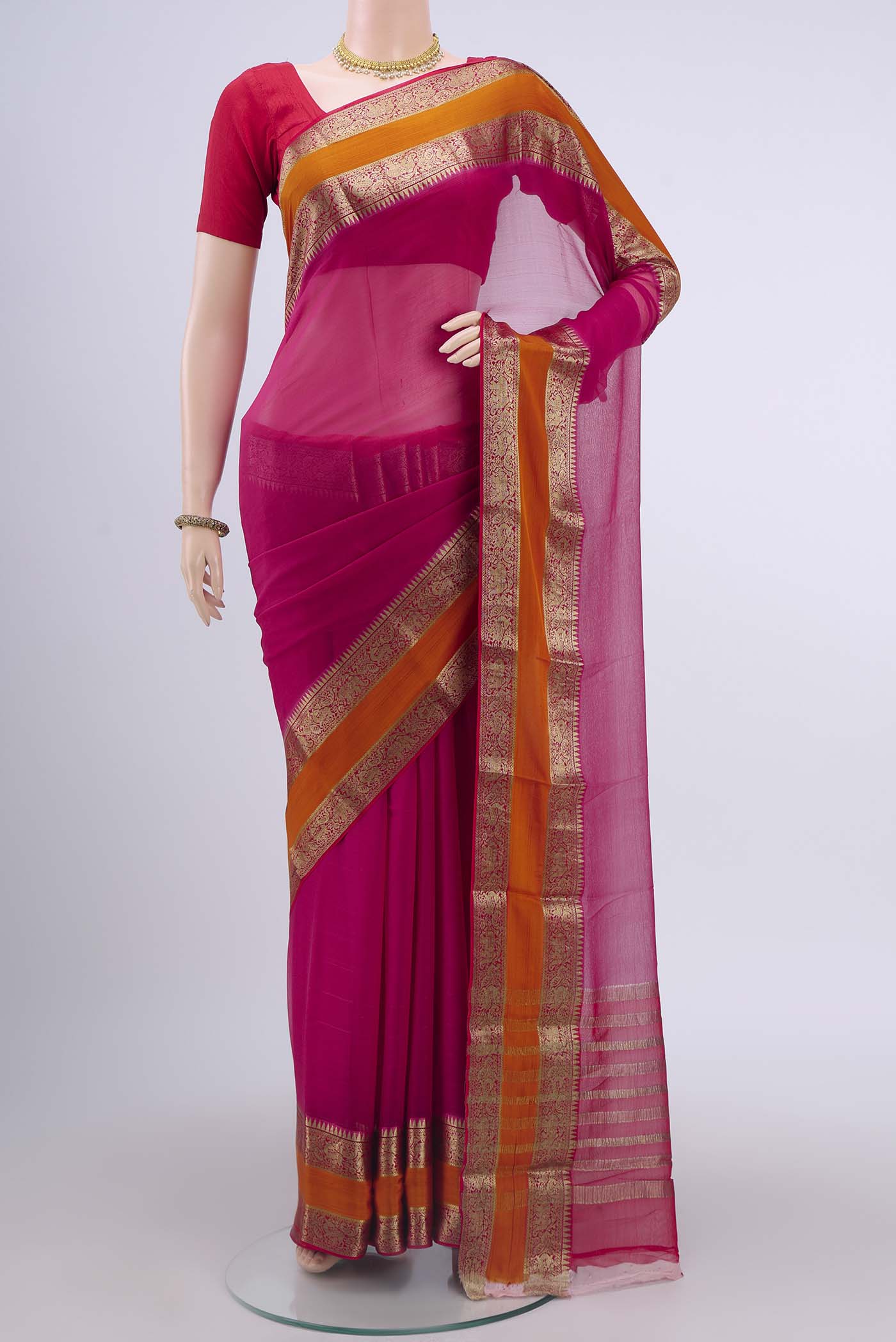 Dark Pink Mysore Chiffon Saree
