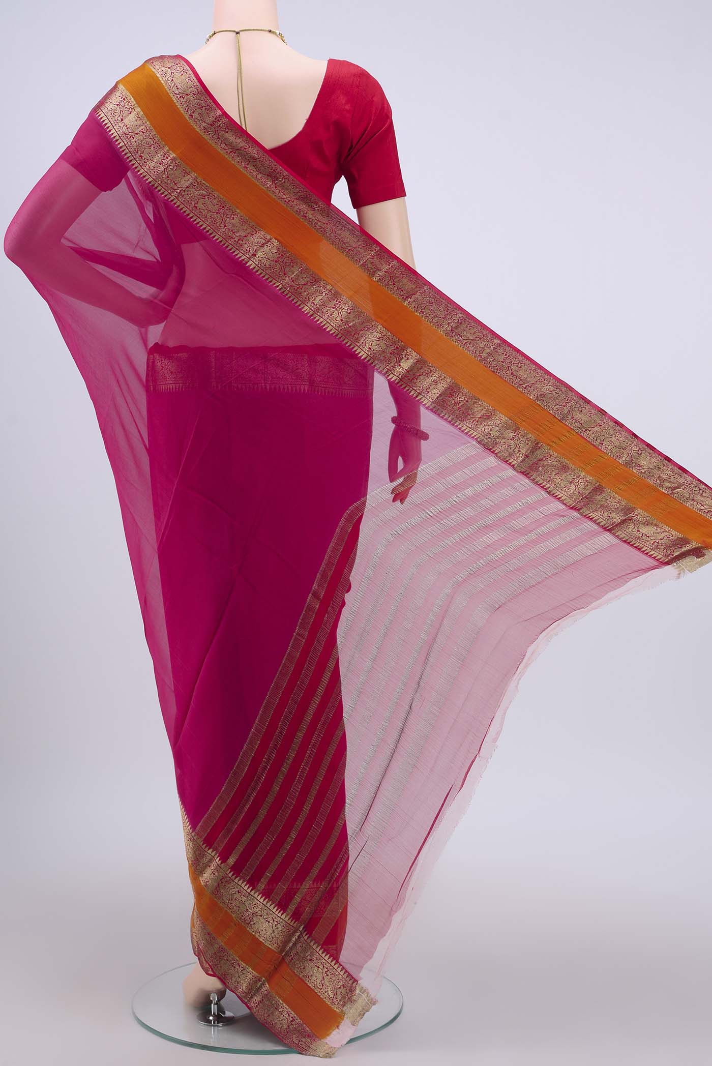 Dark Pink Mysore Chiffon Saree - Image 3