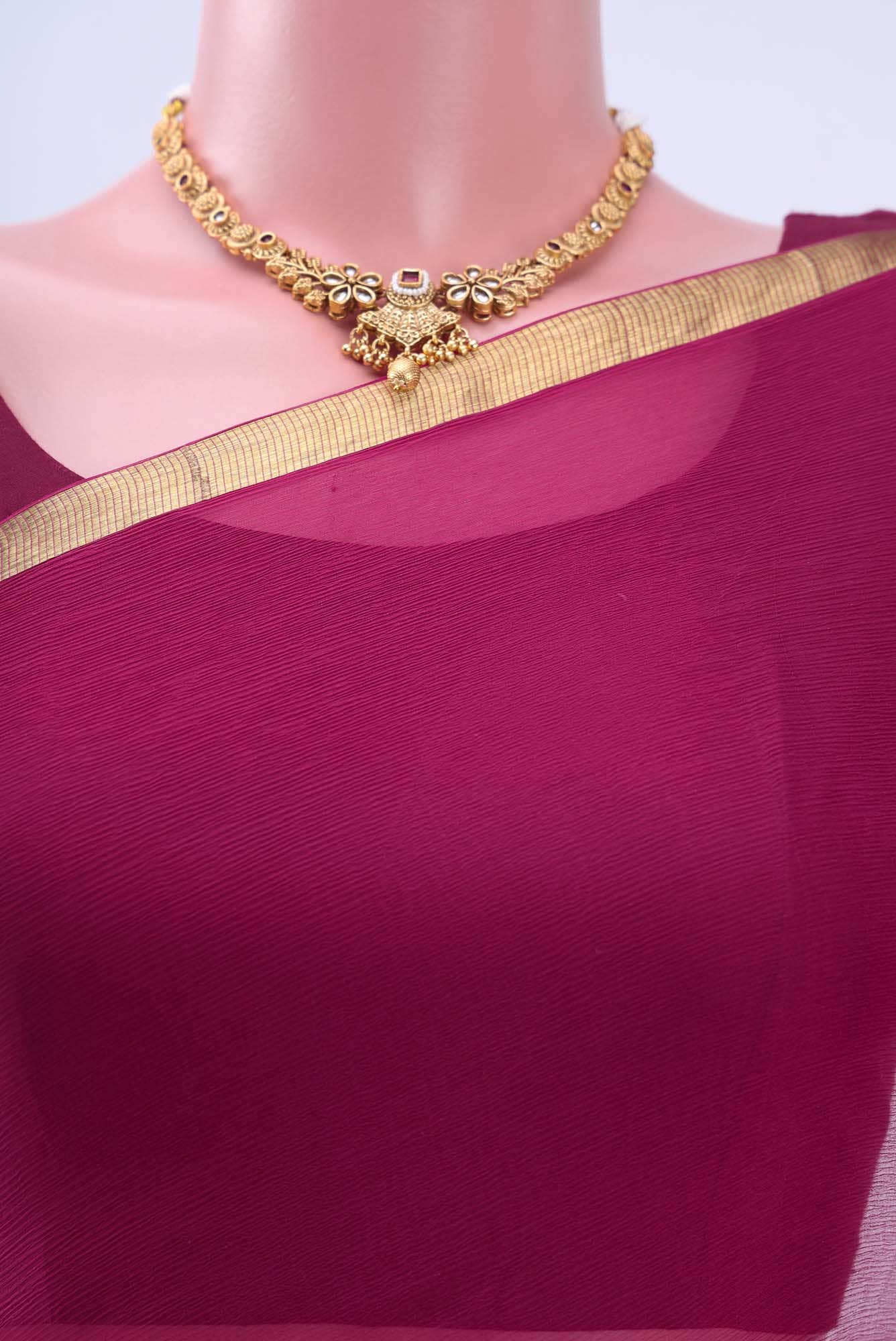 Dark Pink Mysore Chiffon Saree - Image 2