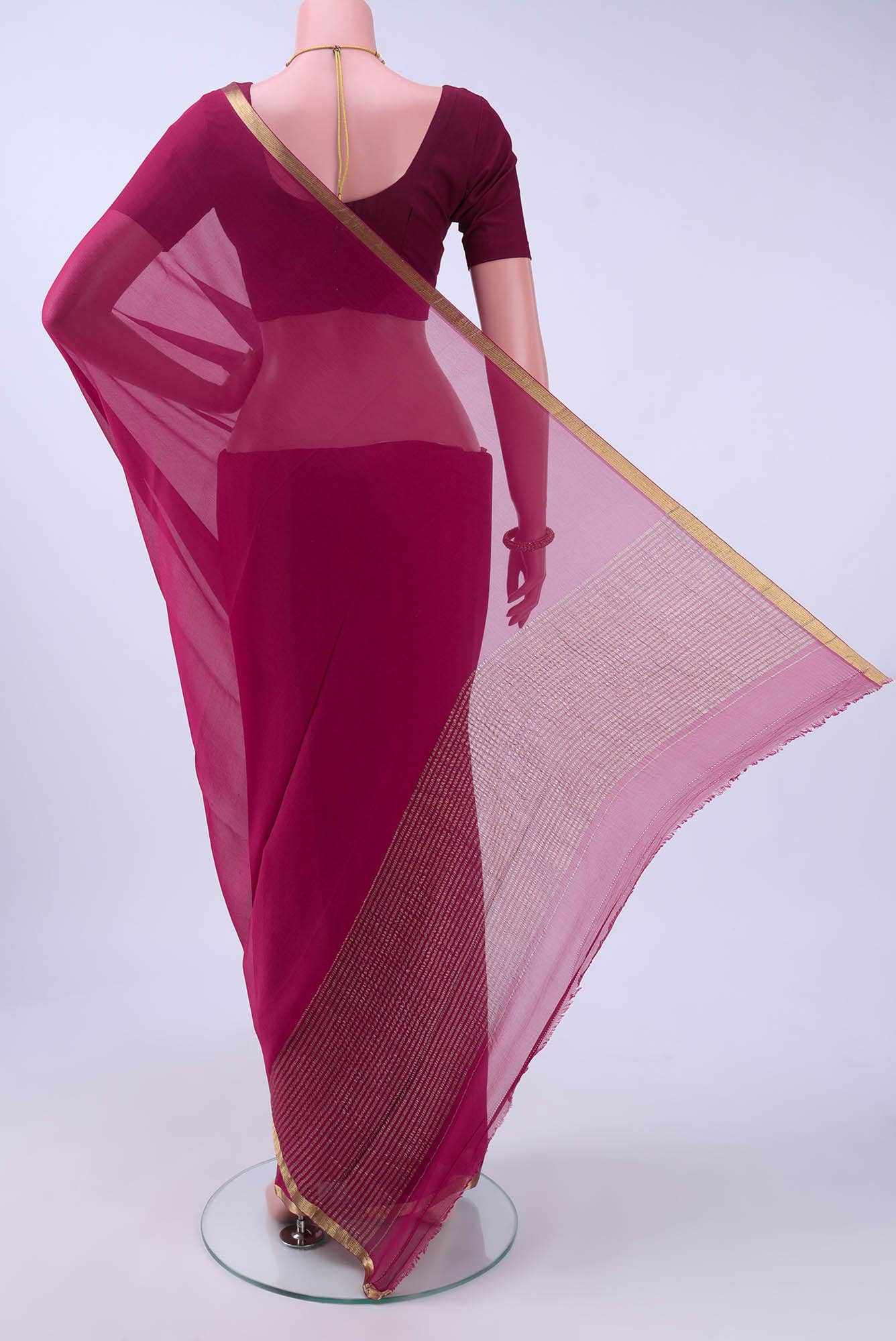 Dark Pink Mysore Chiffon Saree - Image 3