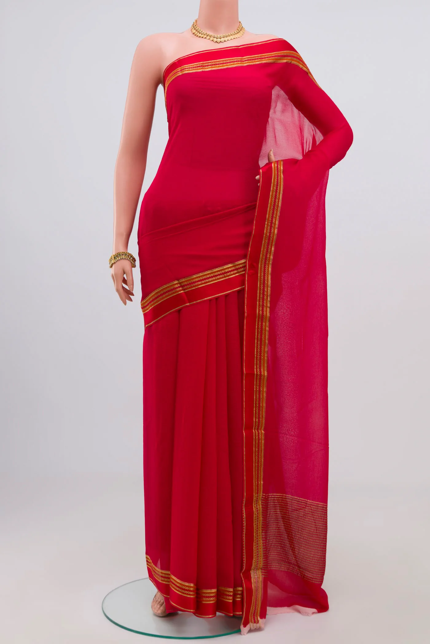 Dark Pink Mysore Chiffon Saree