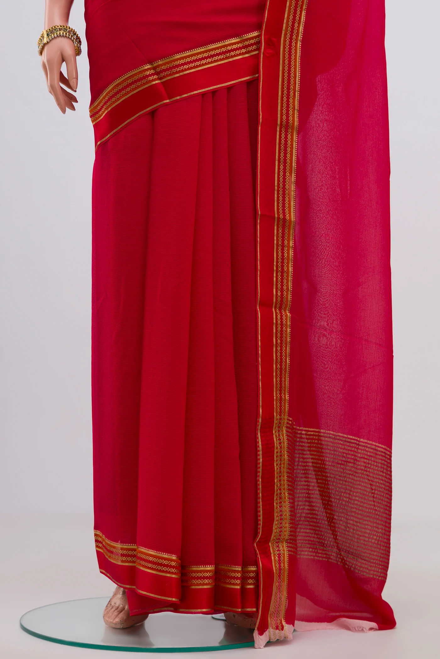 Dark Pink Mysore Chiffon Saree - Image 3