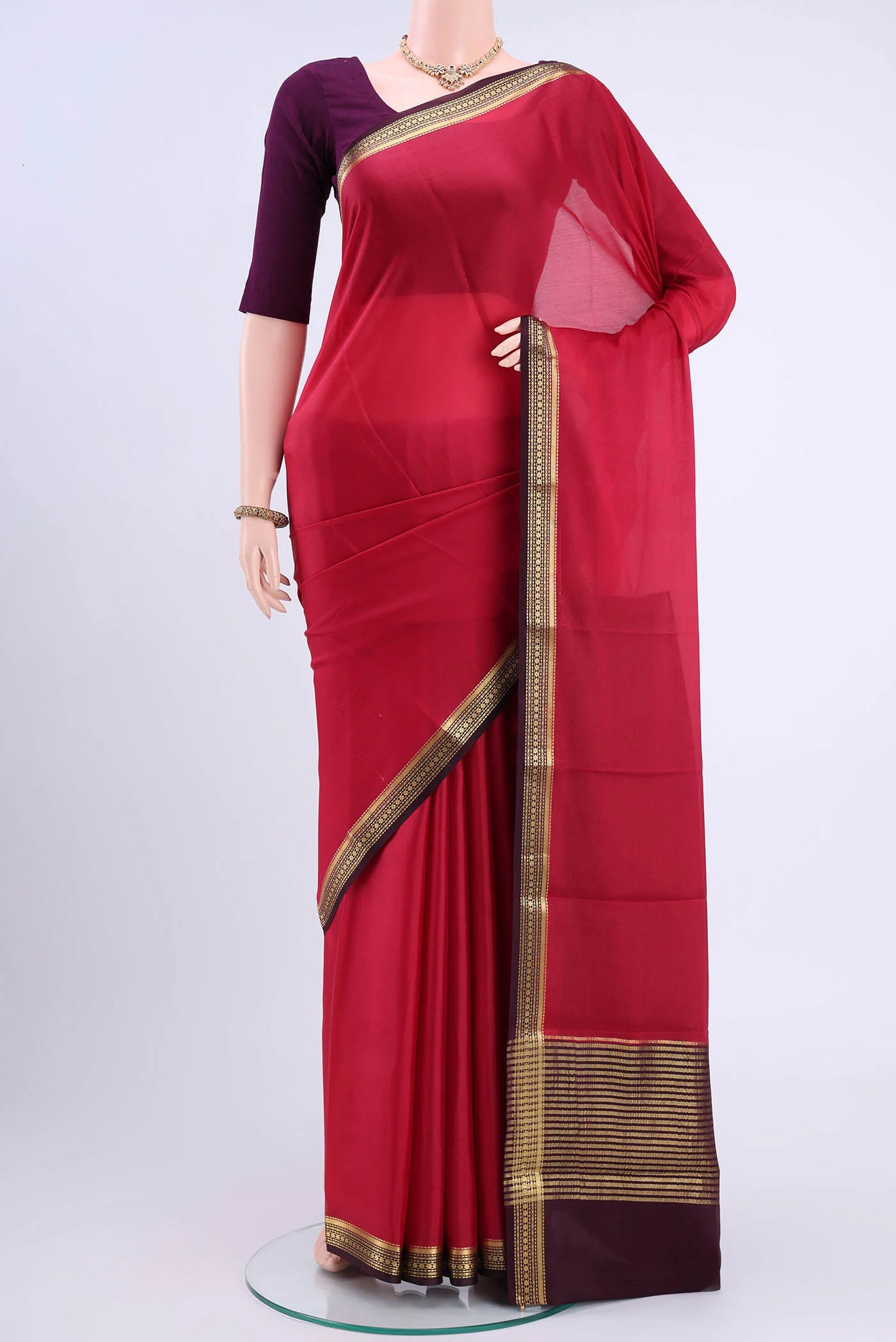 Dark Pink Mysore Crepe Saree