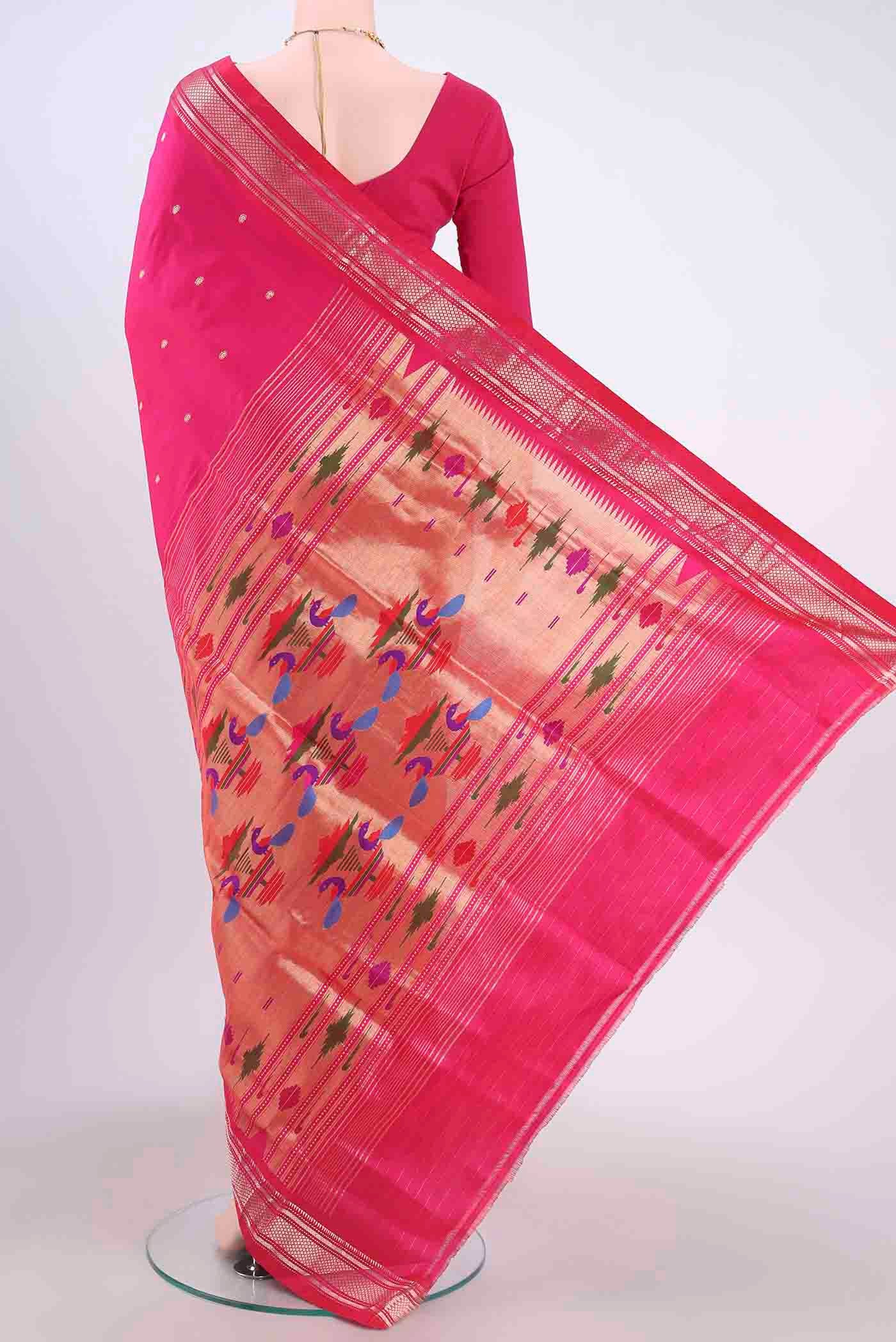 Dark Pink Paithani Silk Saree - Image 3