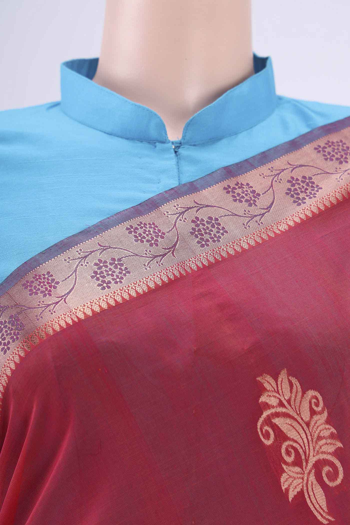 Dark Pink Silk Cotton Saree - Image 2