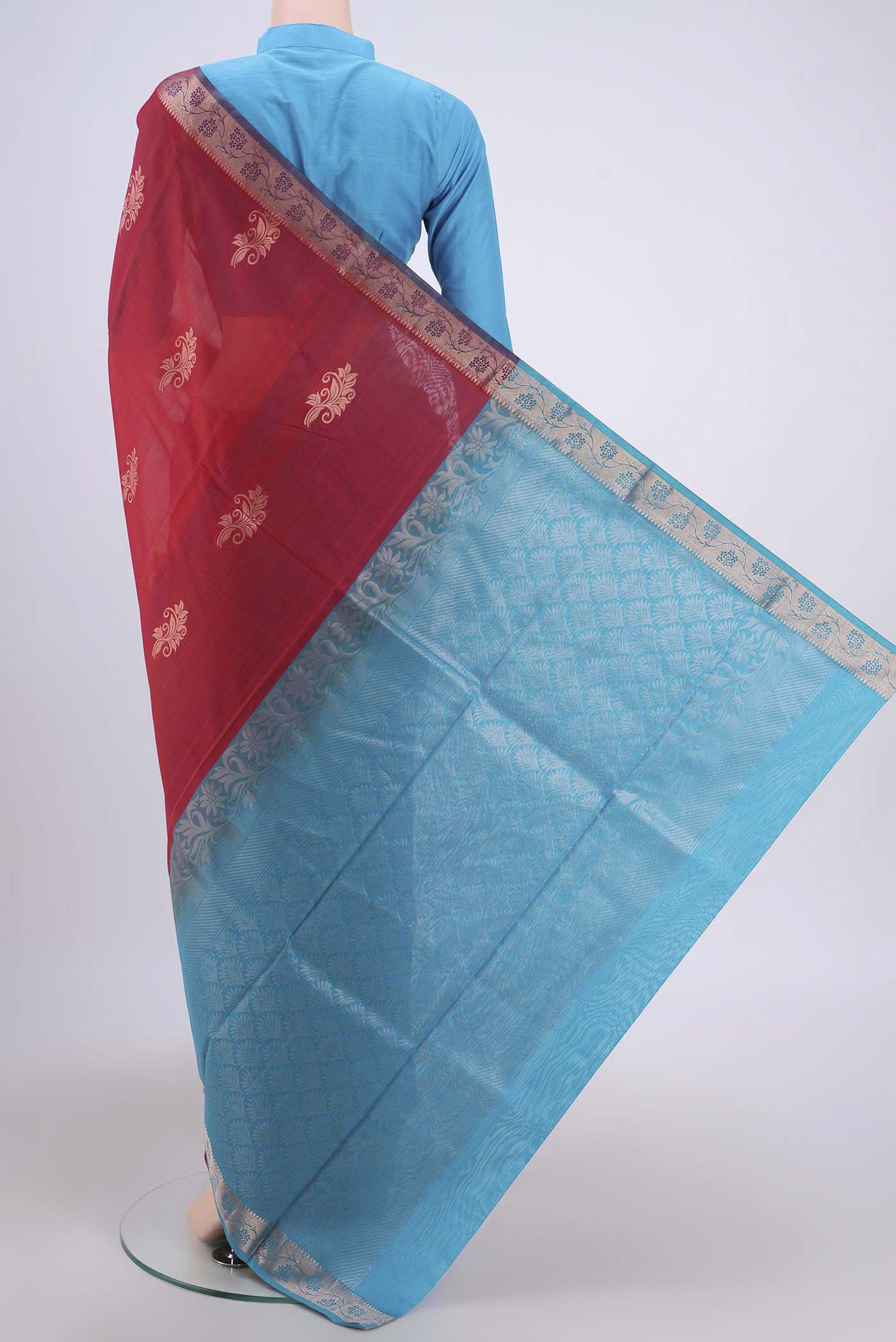 Dark Pink Silk Cotton Saree - Image 3