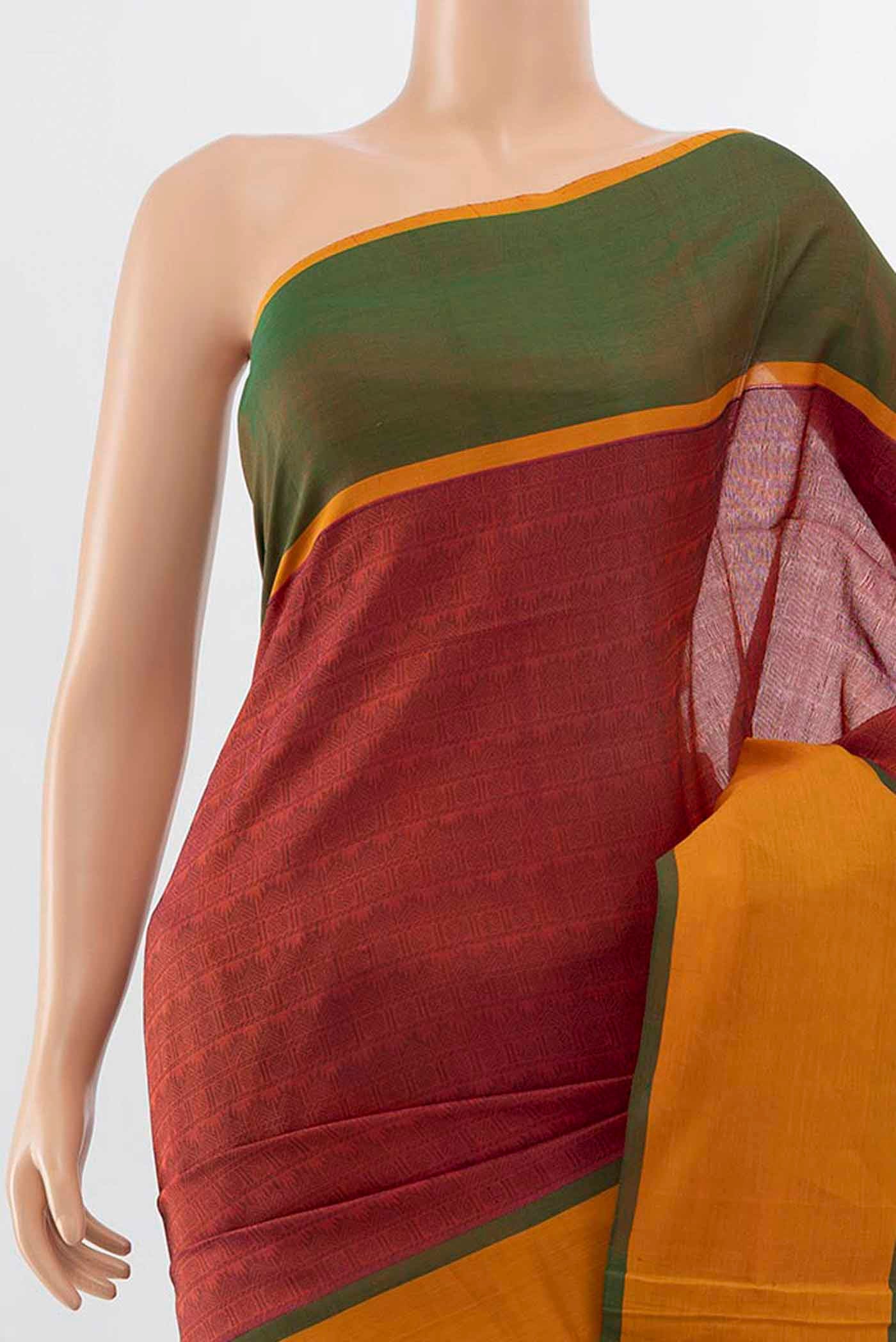 Dark Pink Silk Cotton Saree - Image 2