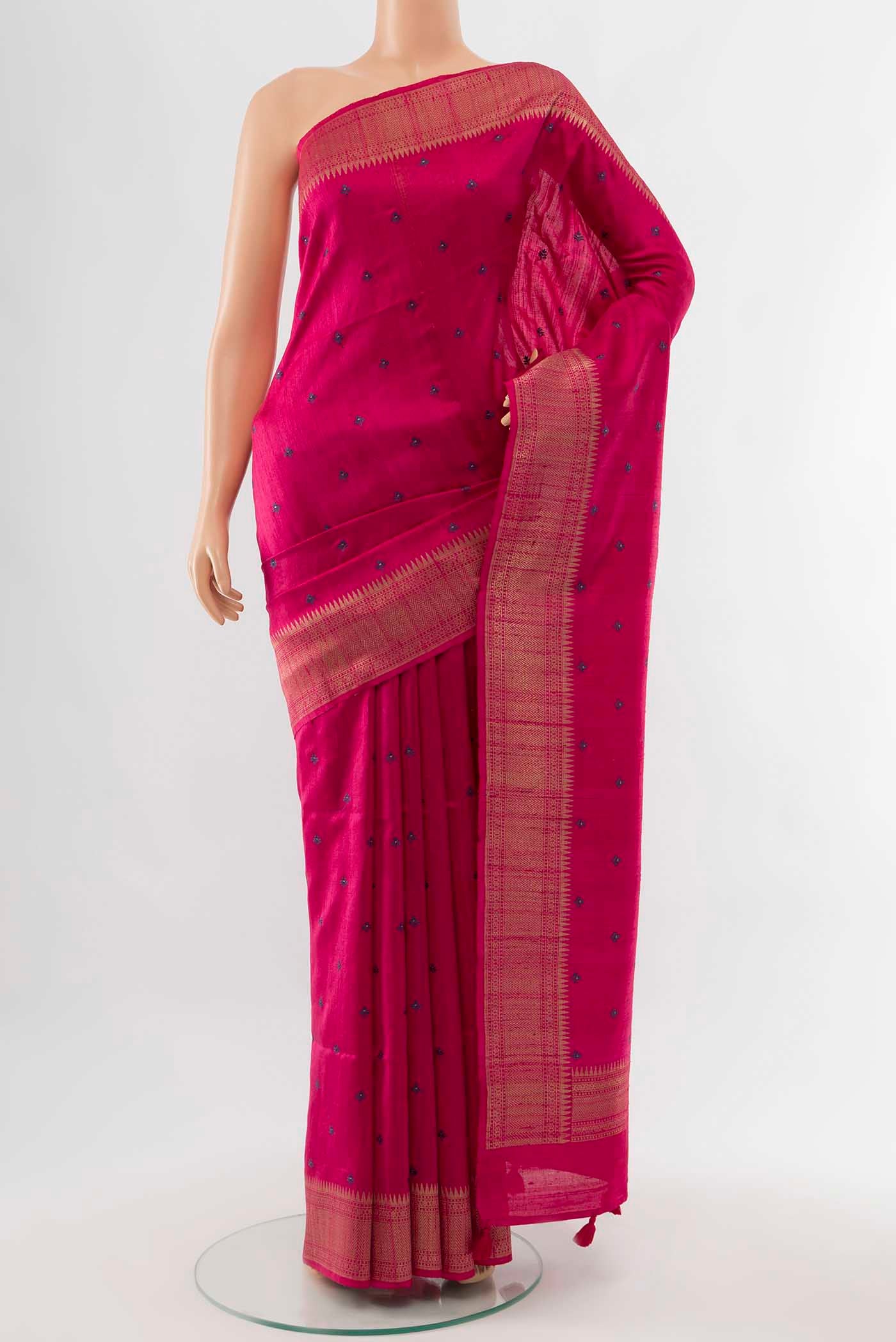 Dark Pink Tussar Silk Saree