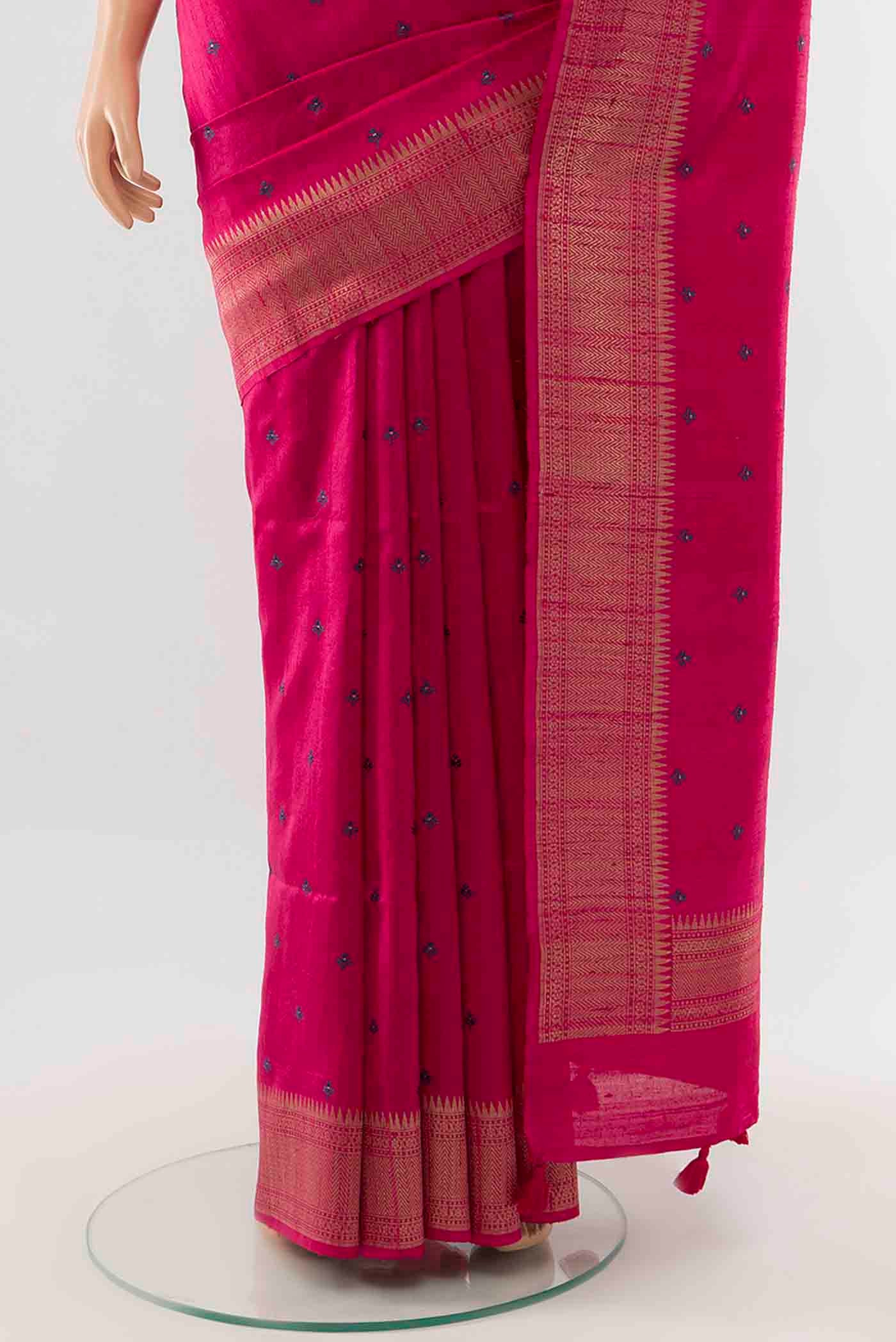 Dark Pink Tussar Silk Saree - Image 3