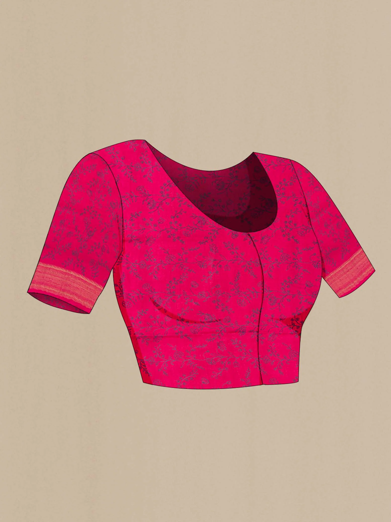 Dark Pink Tussar Silk Saree - Image 4