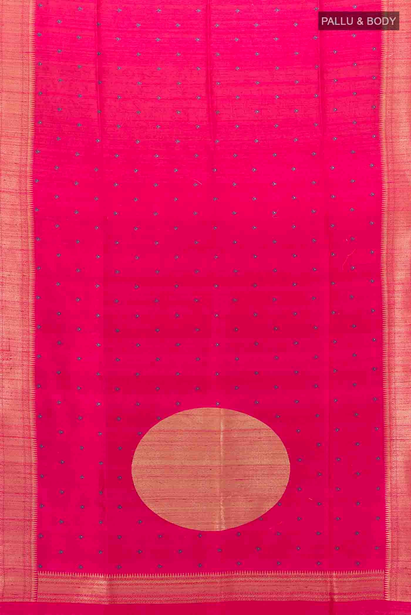Dark Pink Tussar Silk Saree - Image 5