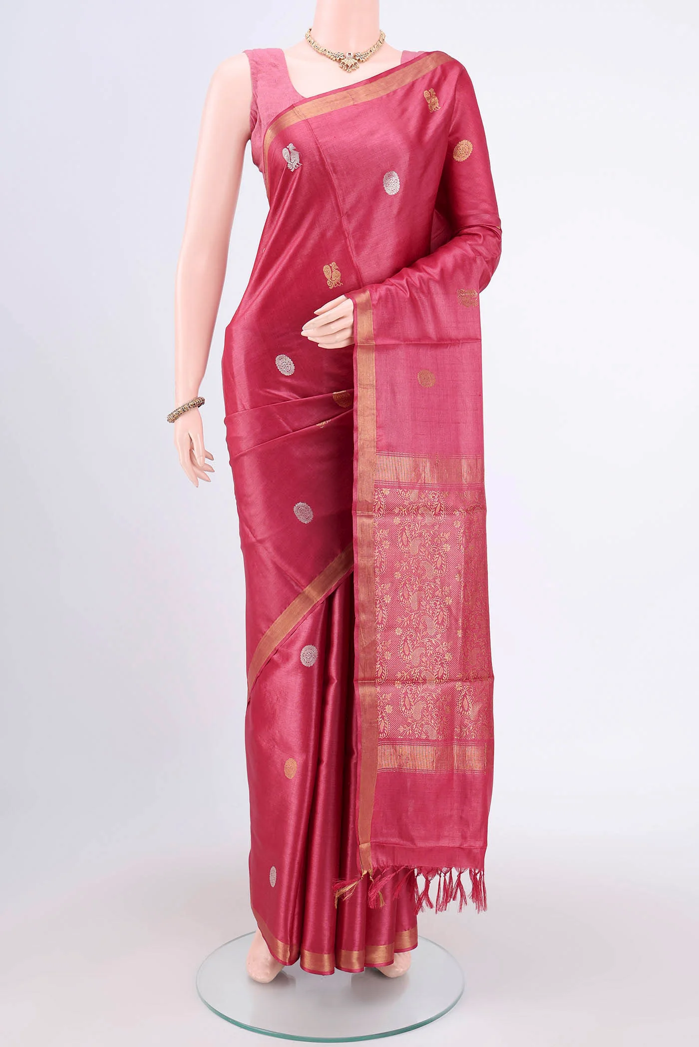 Coral Tussar Silk Saree