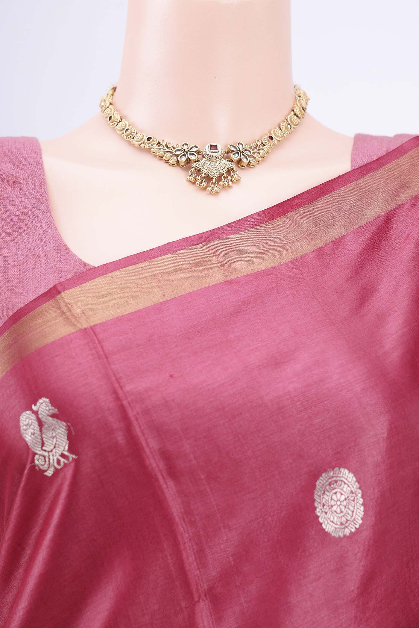Coral Tussar Silk Saree - Image 2