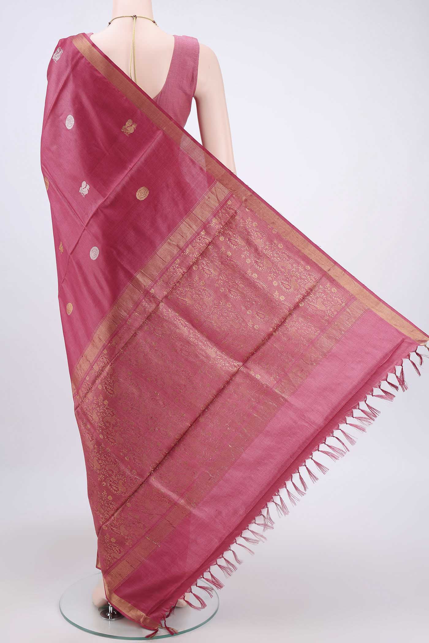 Coral Tussar Silk Saree - Image 3