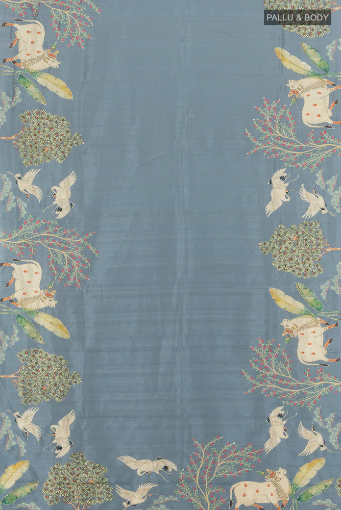 Davys Grey Art Silk Saree - Image 5