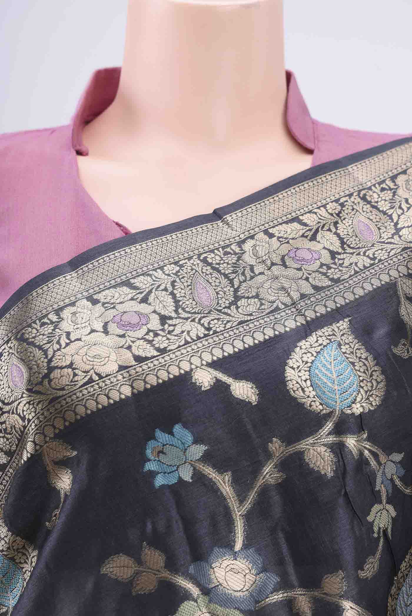 Davys Grey Banarasi Tussar Silk Saree - Image 2