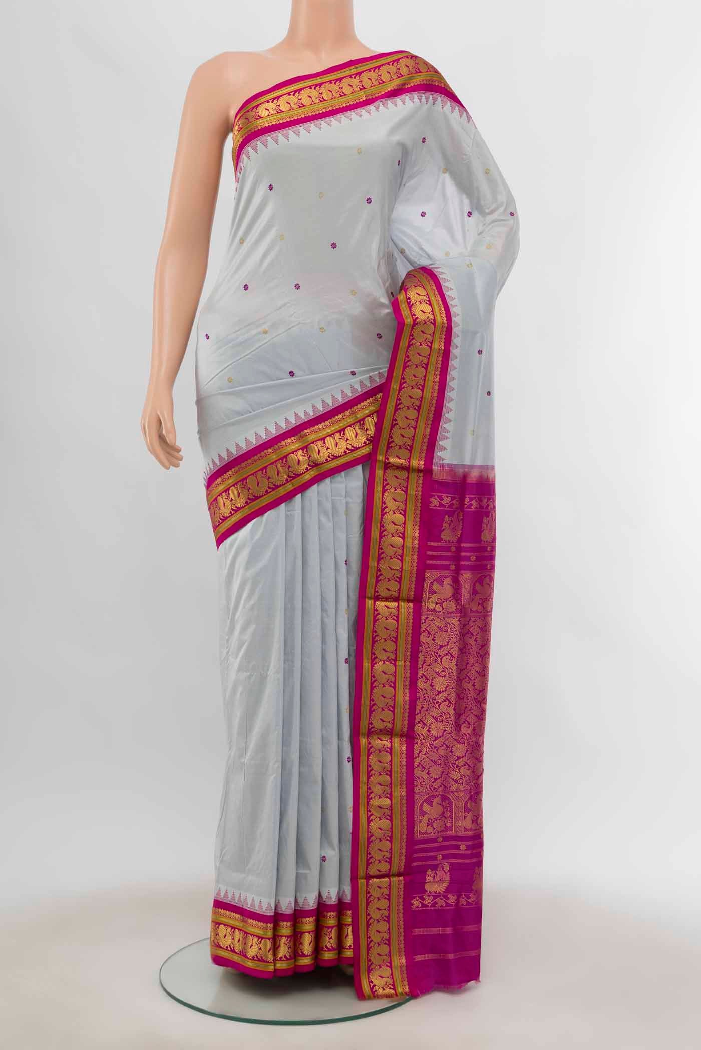 Grey Bangalore Silk Nine Yards Saree