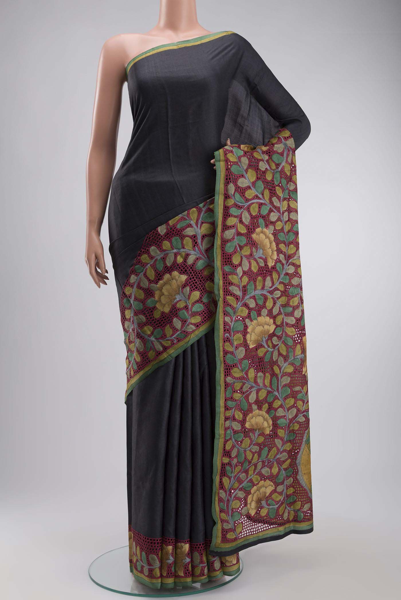 Black Bhagalpuri Tussar Silk Saree