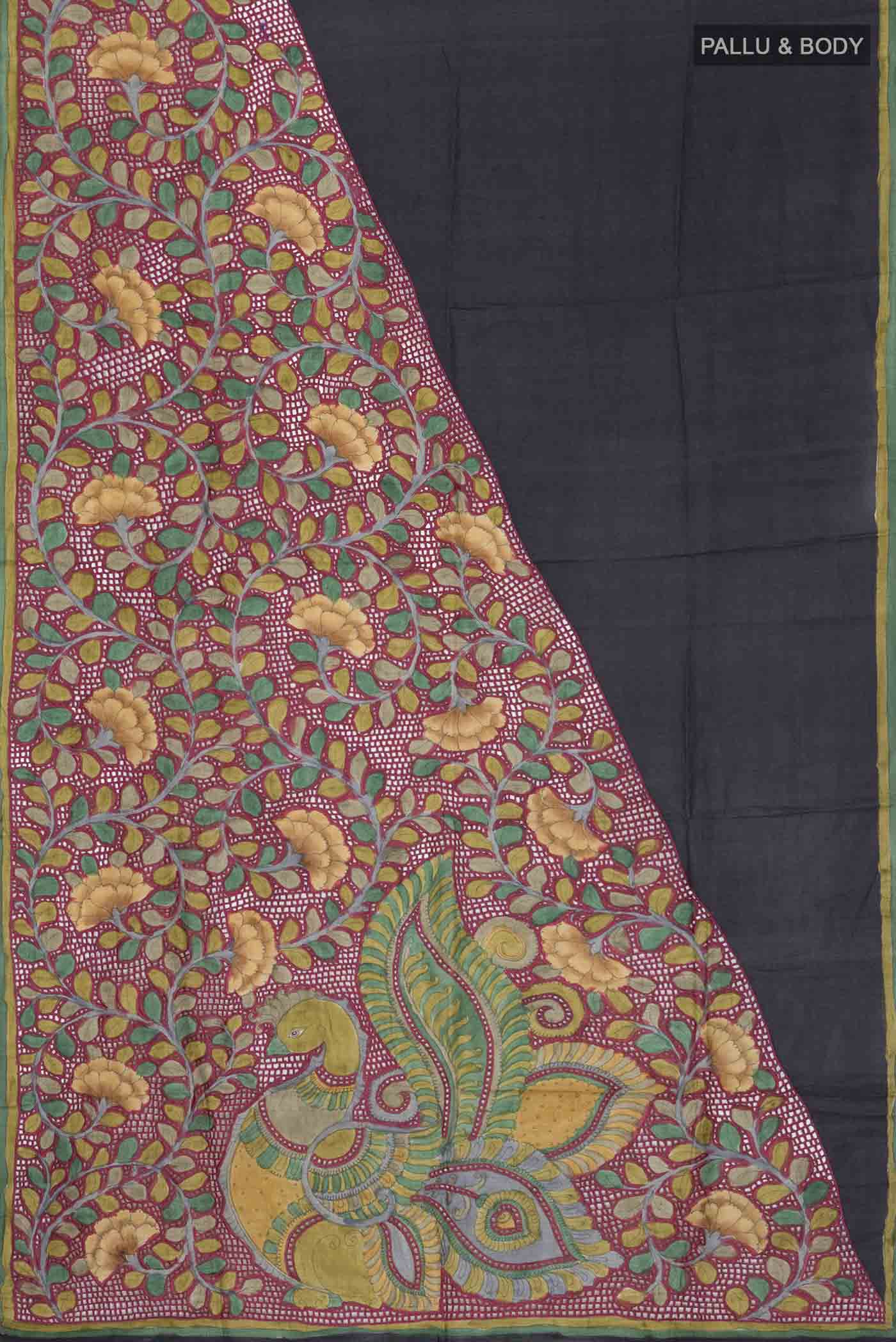 Black Bhagalpuri Tussar Silk Saree - Image 6