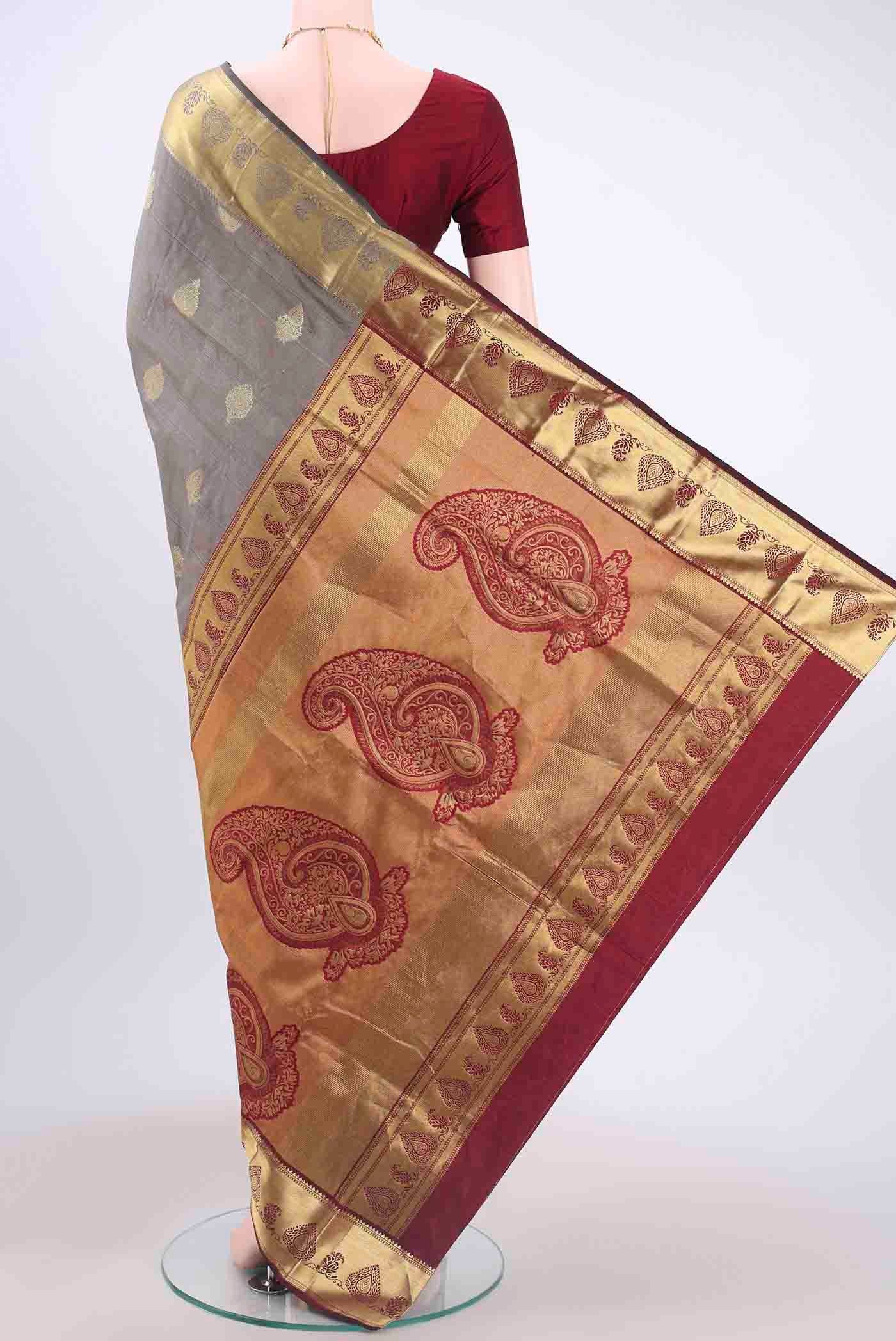 Davys Grey Blended Bangalore Silk Saree - Image 3