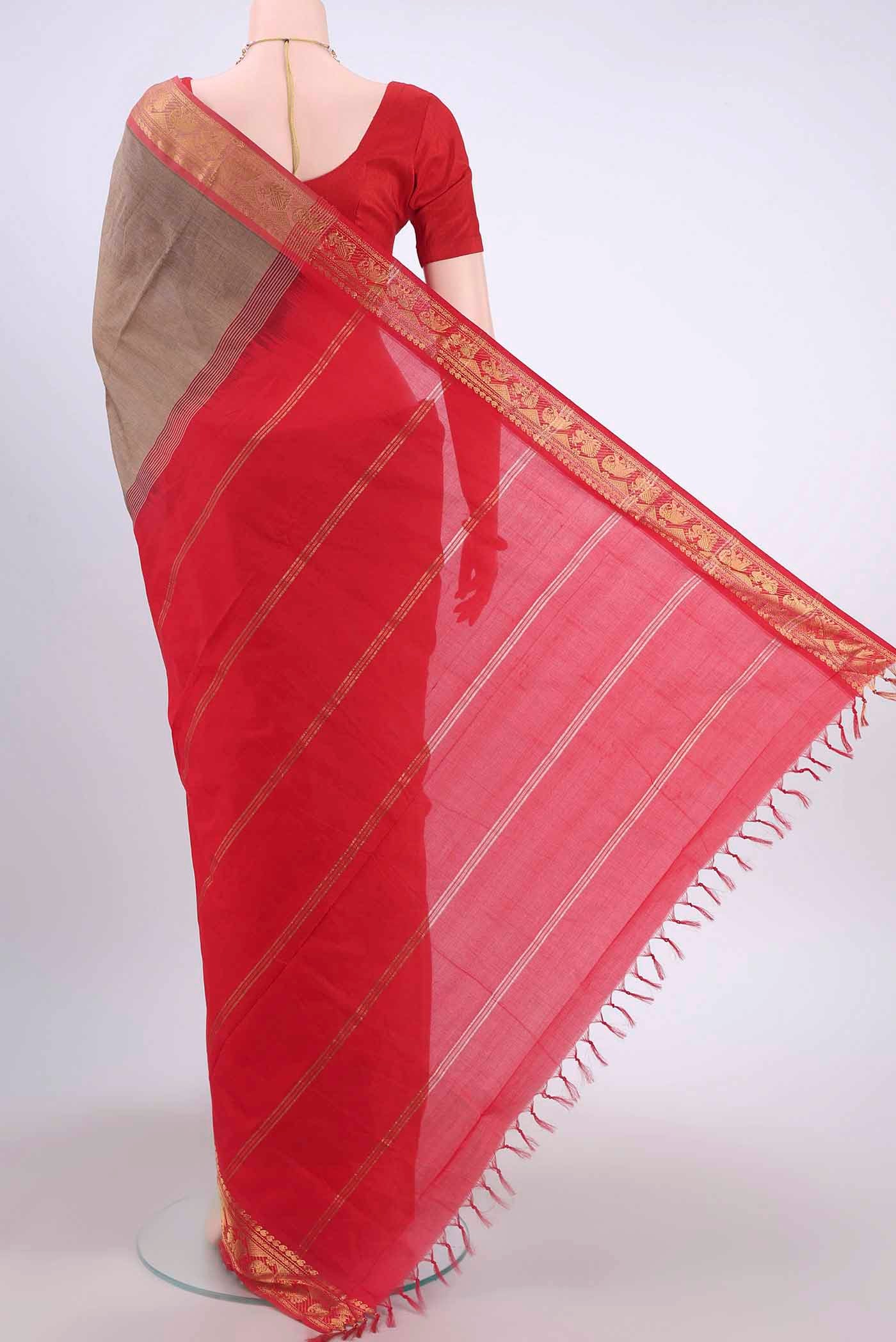 Davys Grey Blended Poly Cotton Saree - Image 3