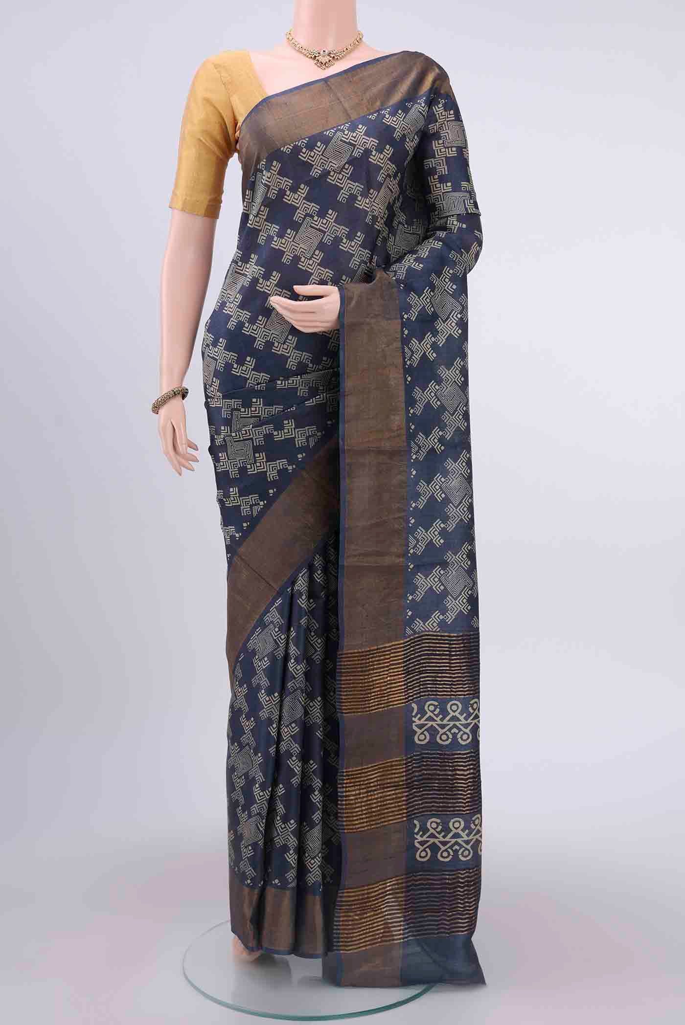Davys Grey Dual Tone Tussar Silk Saree