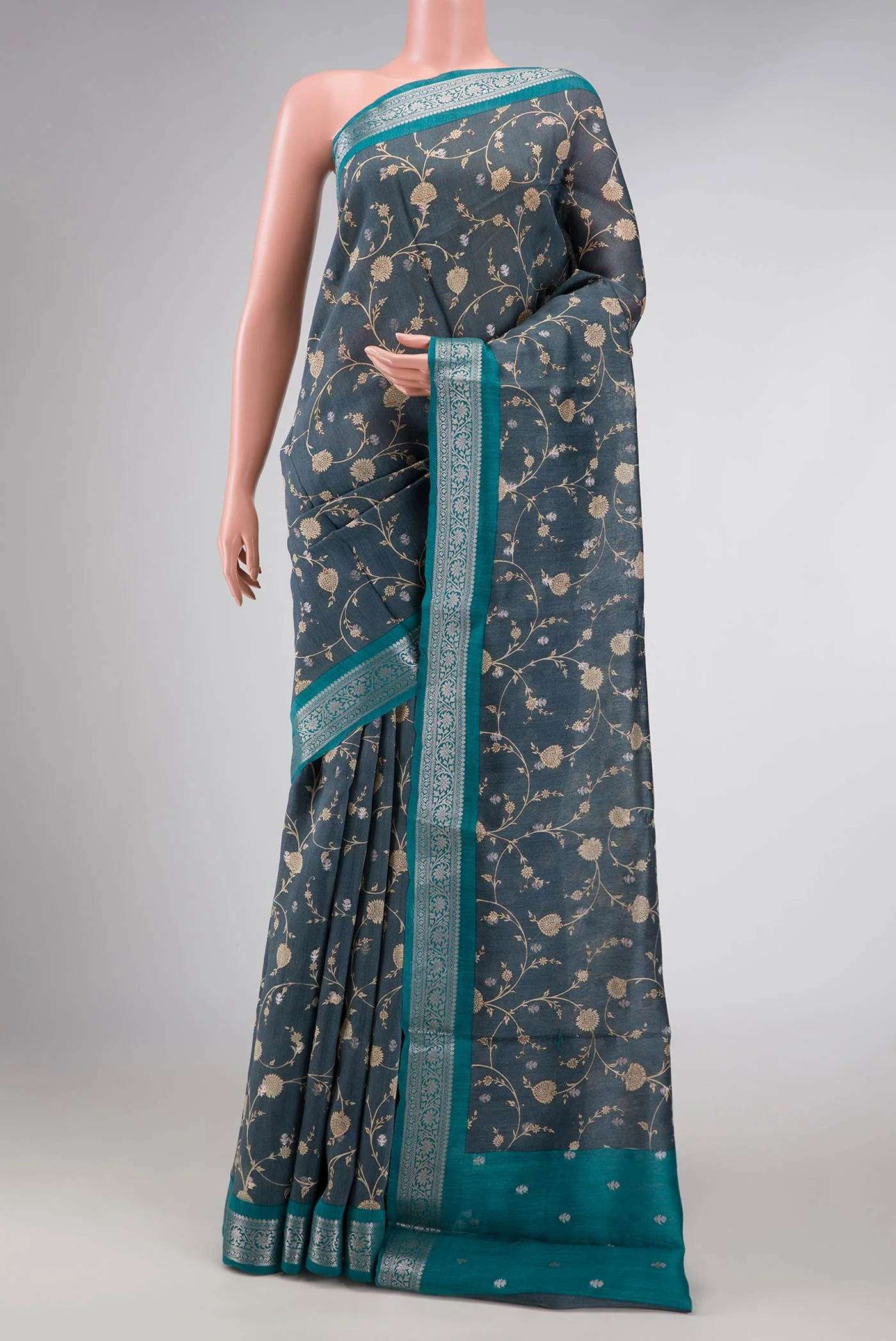 Davys Grey Dual Tone Tussar Silk Saree
