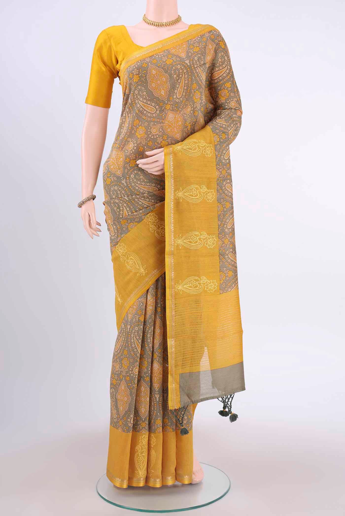 Davys Grey Dual Tone Tussar Silk Saree