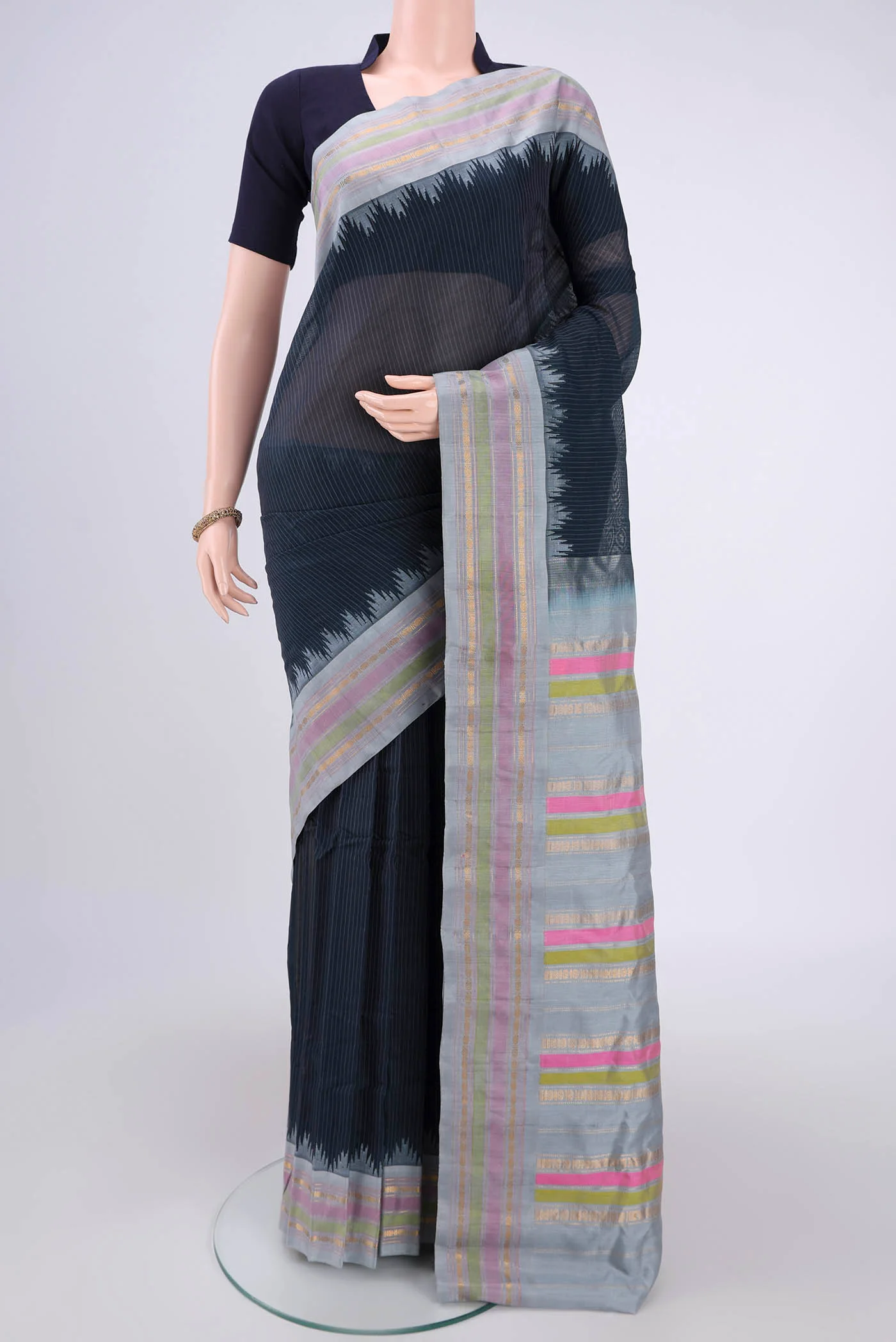 Black Gadwal Silk Cotton Saree