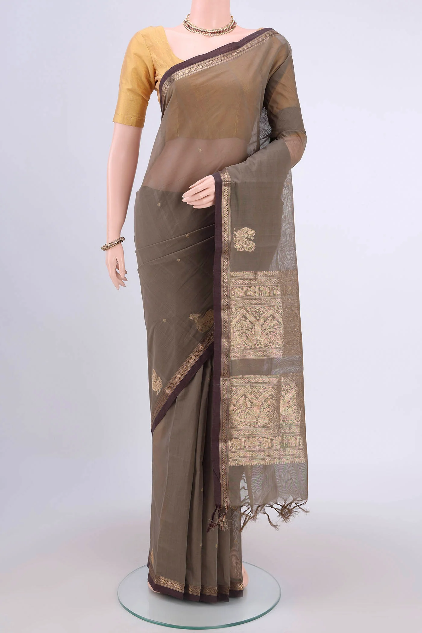 Dark Beige Kanchi Cotton Saree