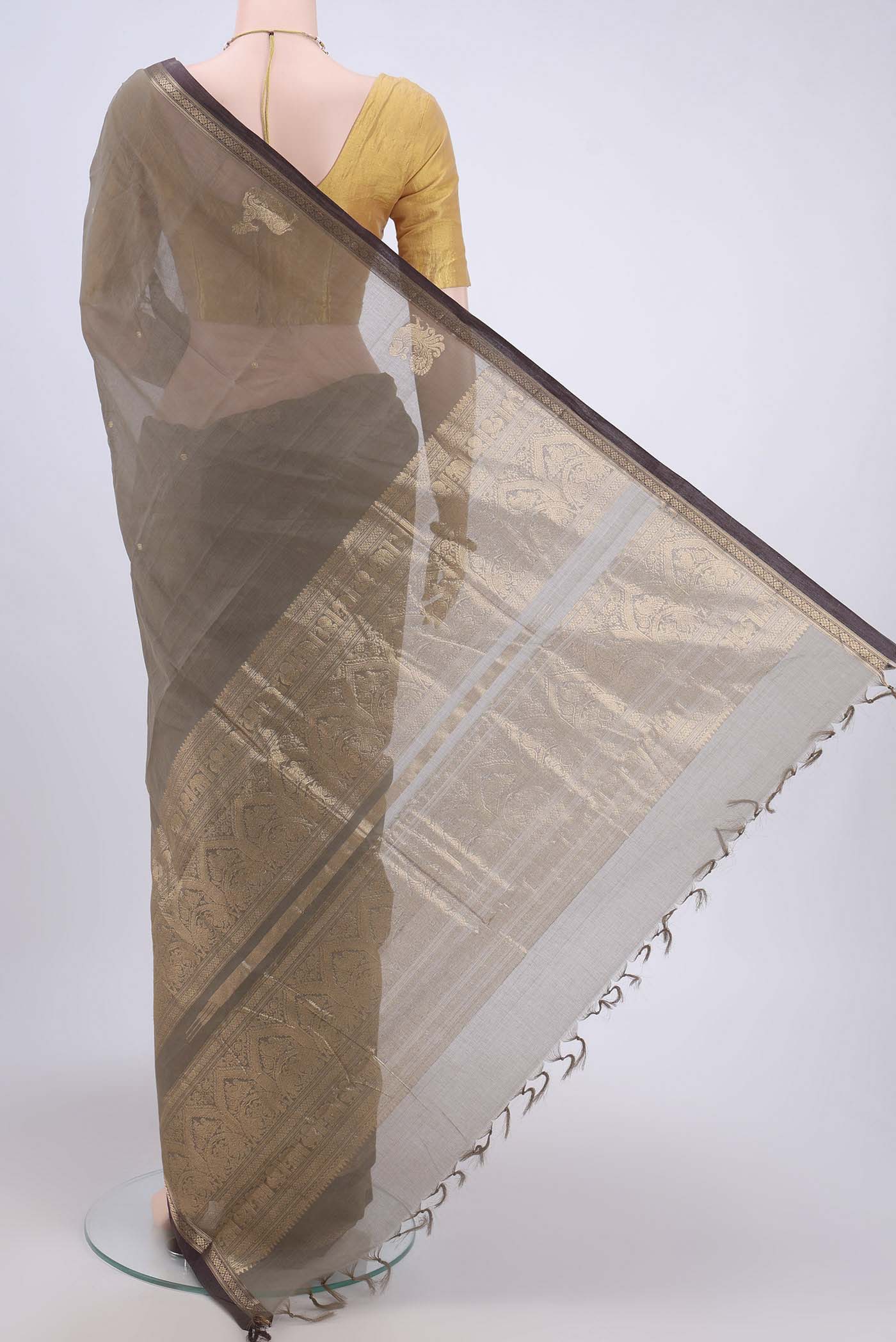 Dark Beige Kanchi Cotton Saree - Image 3