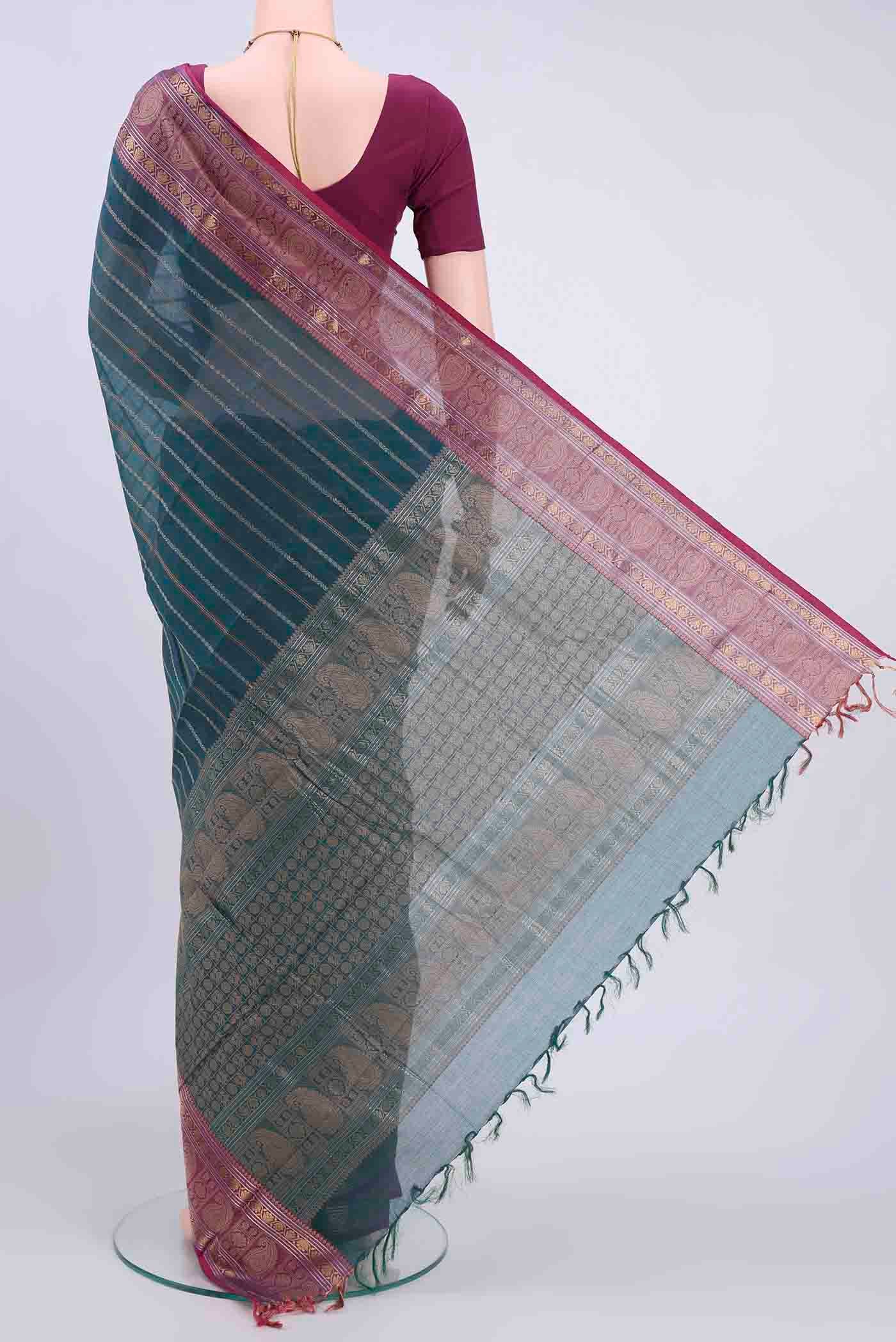 Blue Kanchi Cotton Saree - Image 3