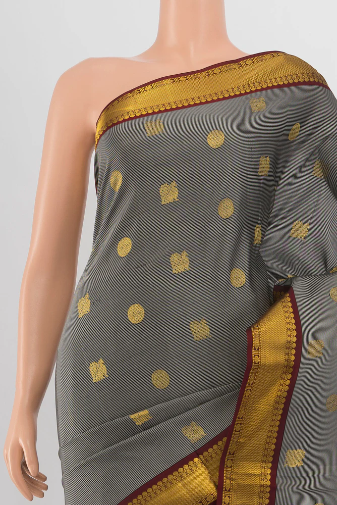 Grey Kanchipuram Silk Saree - Image 2