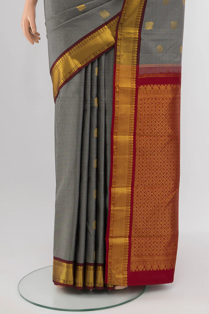 Grey Kanchipuram Silk Saree - Image 3