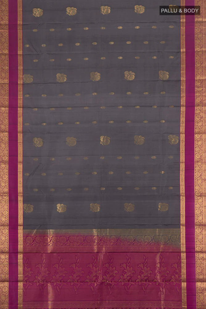 Davys Grey Dual Tone Kanjivaram Silk Saree - Image 5