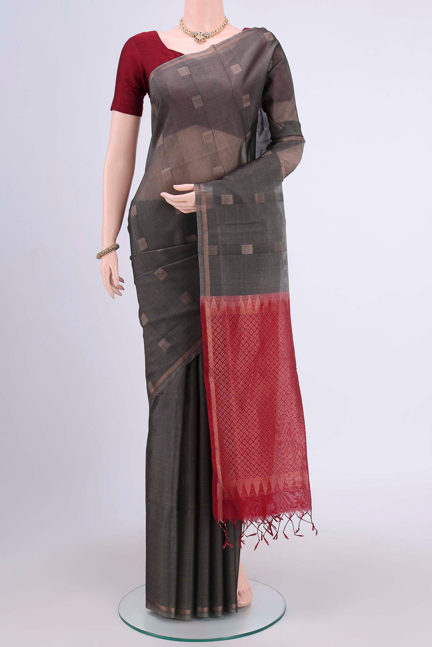 Davys Grey Silk Cotton Saree