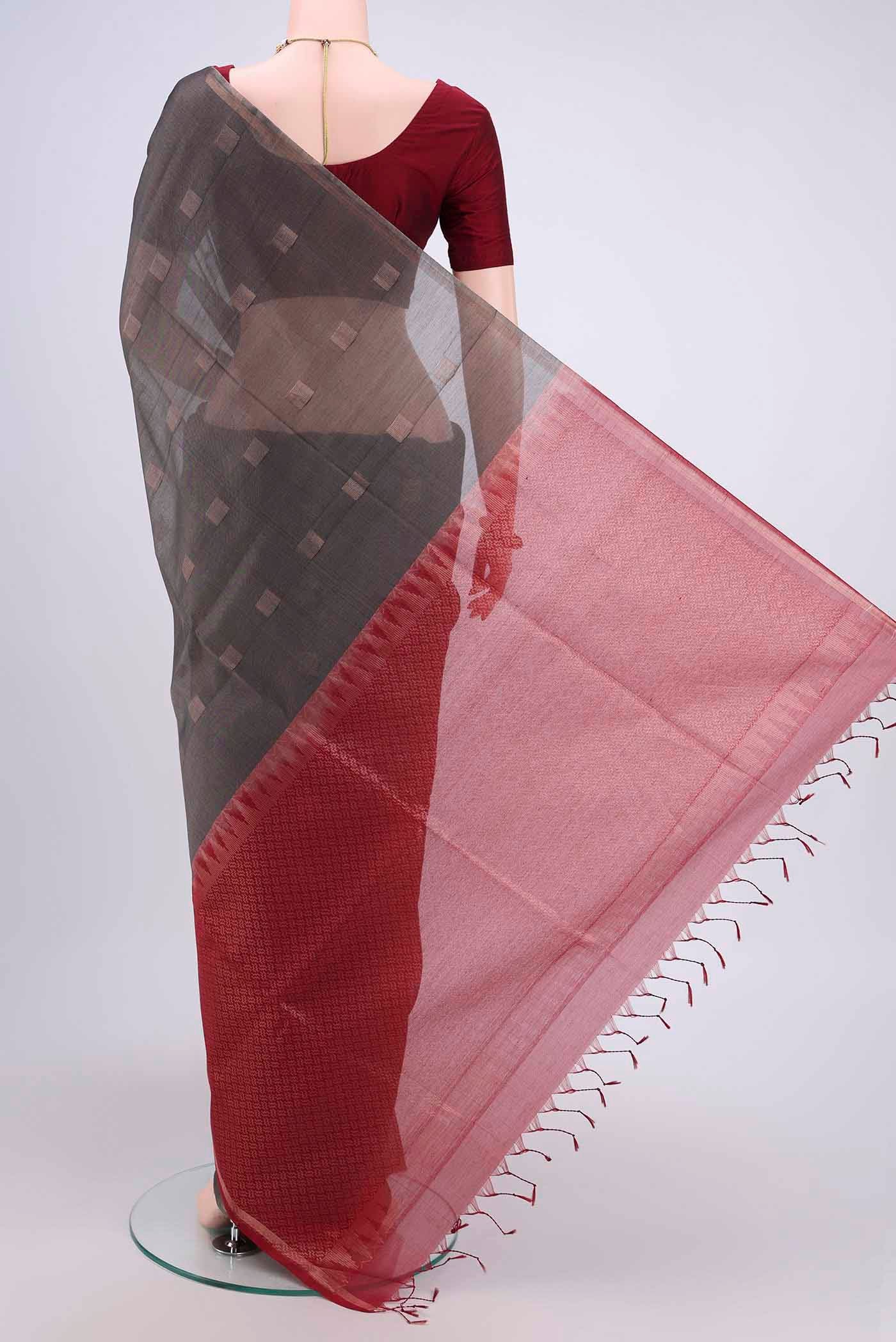 Davys Grey Silk Cotton Saree - Image 3