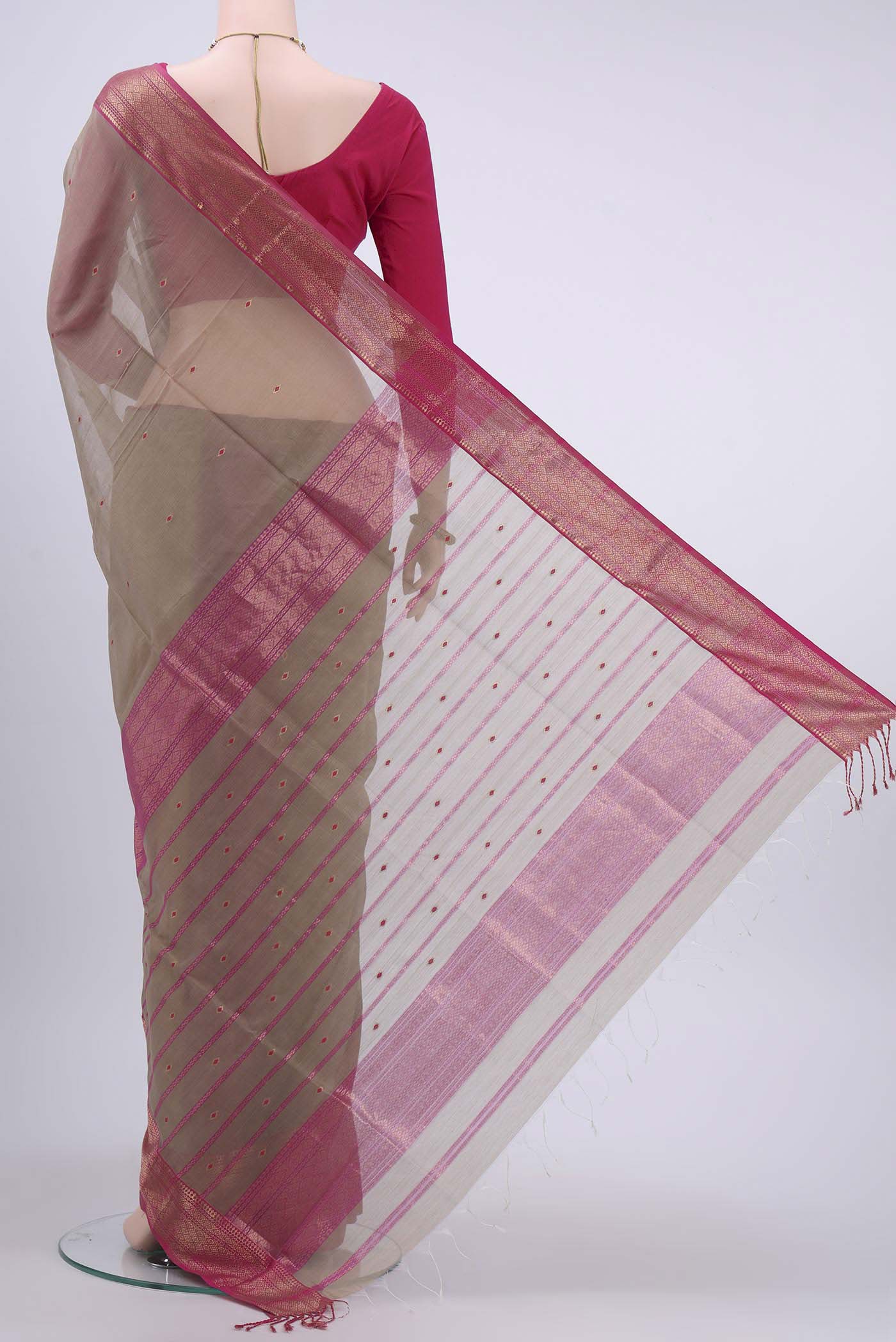 Davys Grey Maheshwari Silk Cotton Saree - Image 3