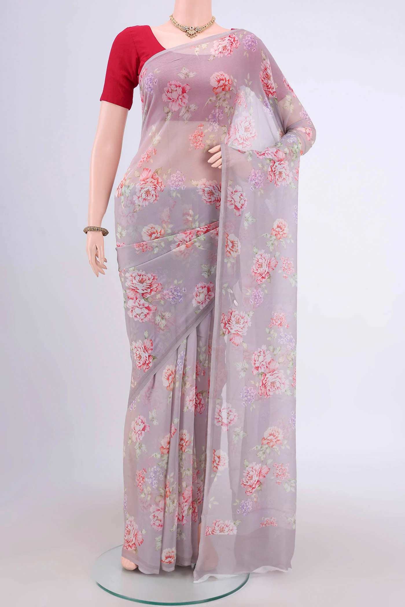 Grey Mysore Chiffon Saree