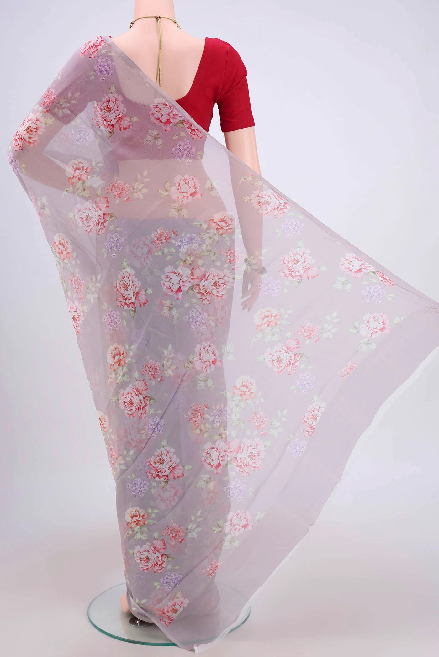 Grey Mysore Chiffon Saree - Image 3
