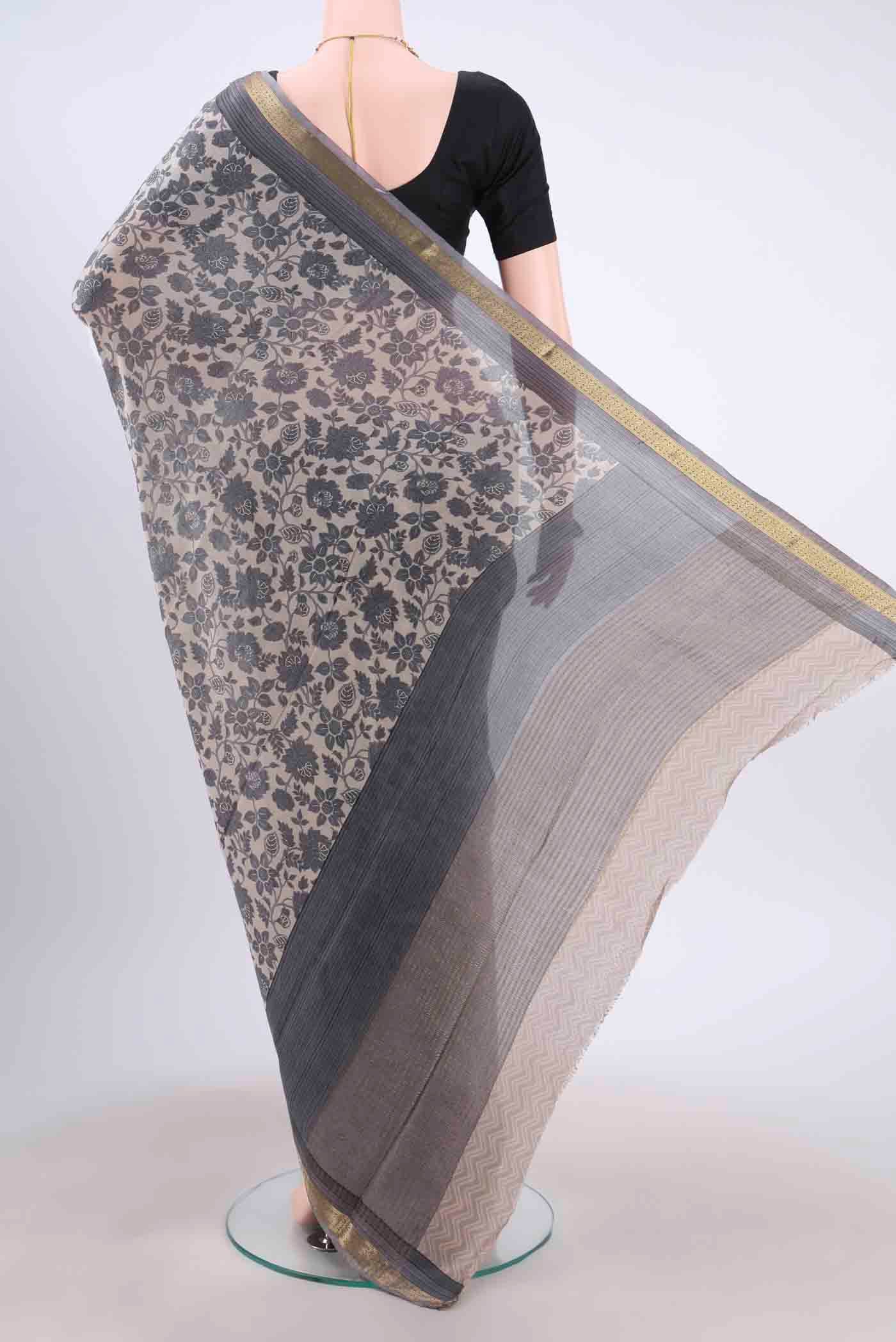 Davys Grey Mysore Crepe Saree - Image 3