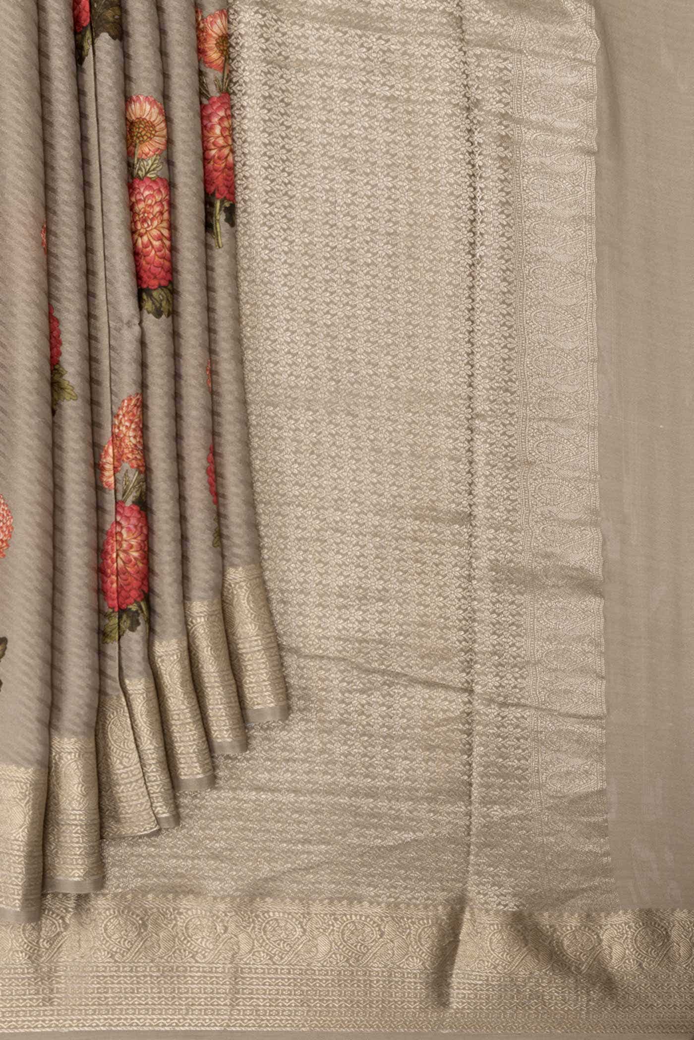 Davys Grey Mysore Crepe Saree - Image 2