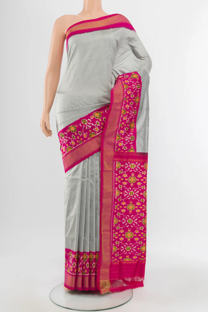 Grey Pochampally Silk Saree