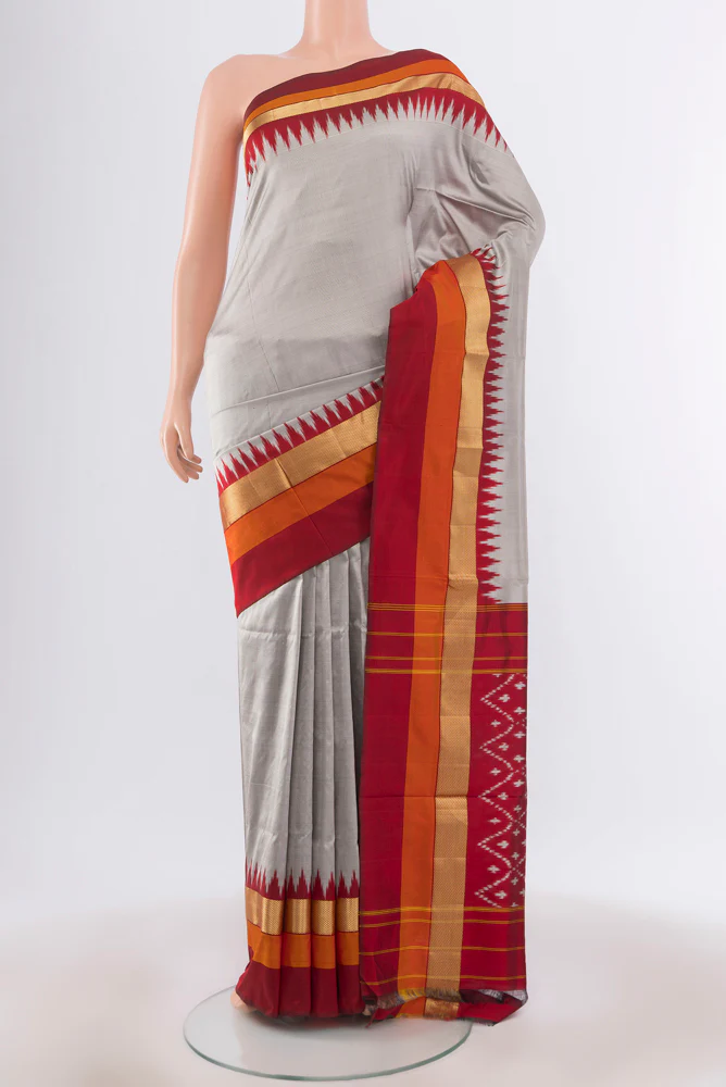 Grey Pochampally Silk Saree