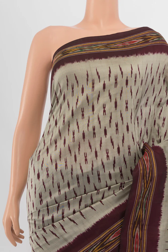 Davys Grey Pochampally Silk Saree - Image 2